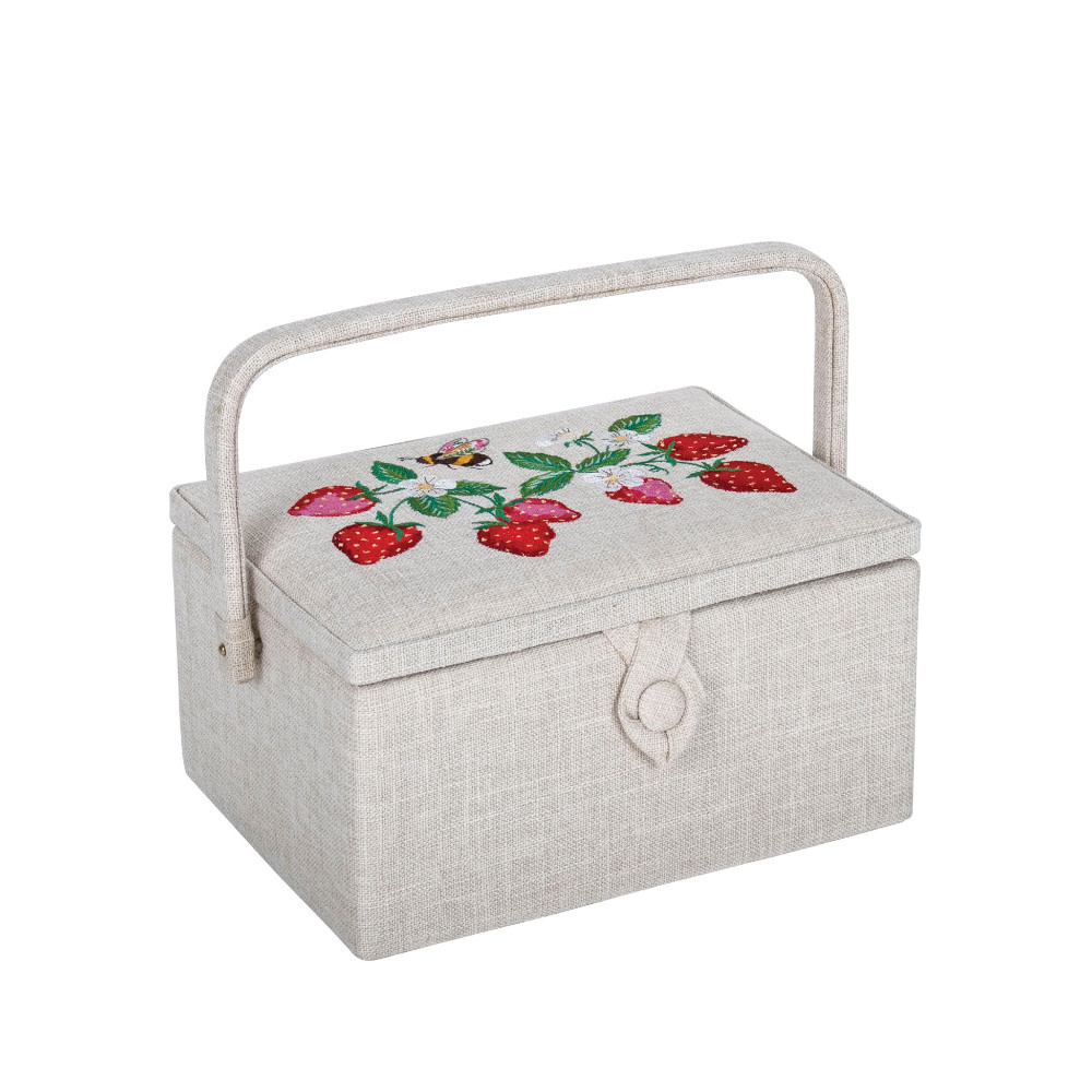 HOBBY GIFT HOBBY GIFT Medium Sewing Basket - 25 cm x 19 cm x 15 cm (10In. x 7 1/2In. x 5 3/4In.) - Embroidered Strawberries on lid
