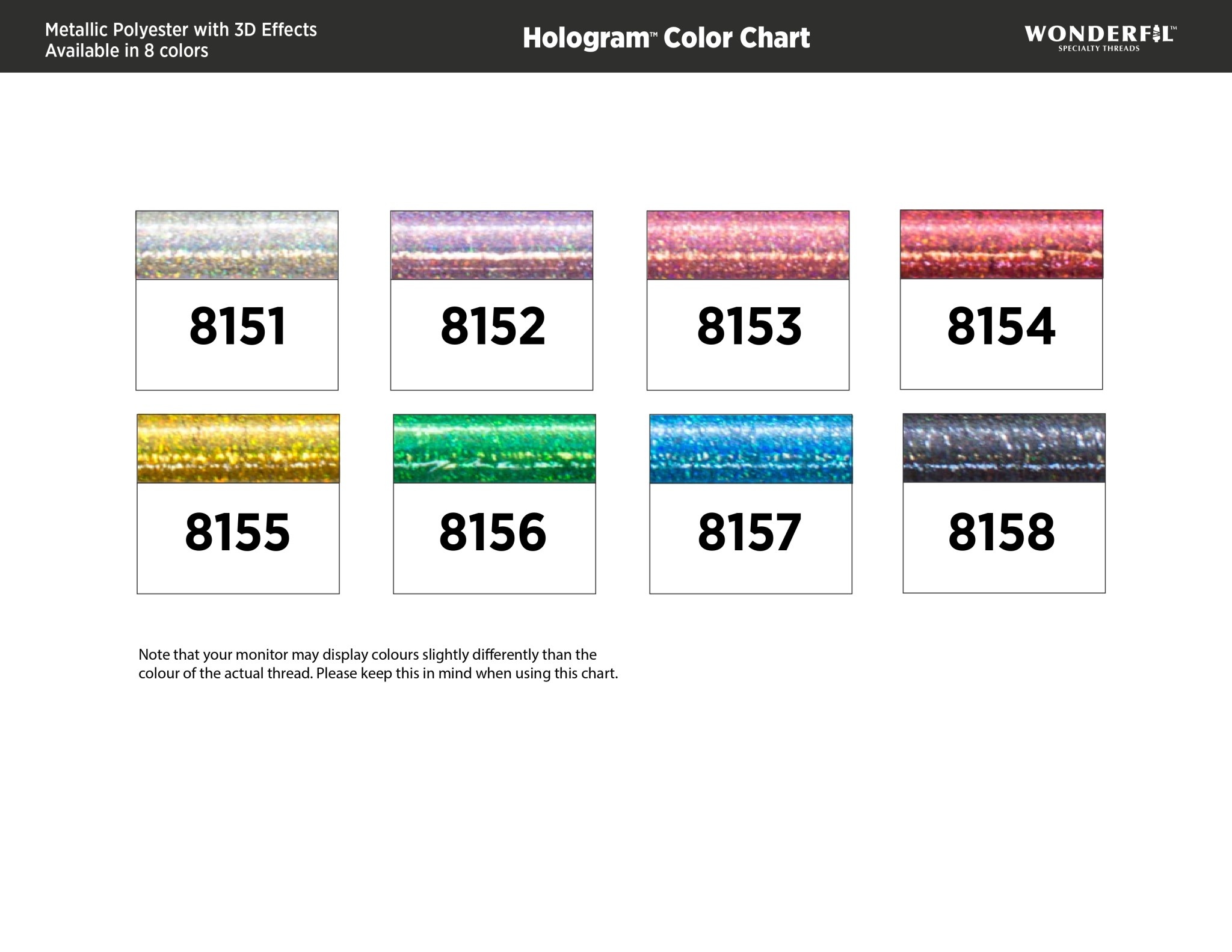 WonderFil Hologram Hologram flat metallic thread select your style 300m