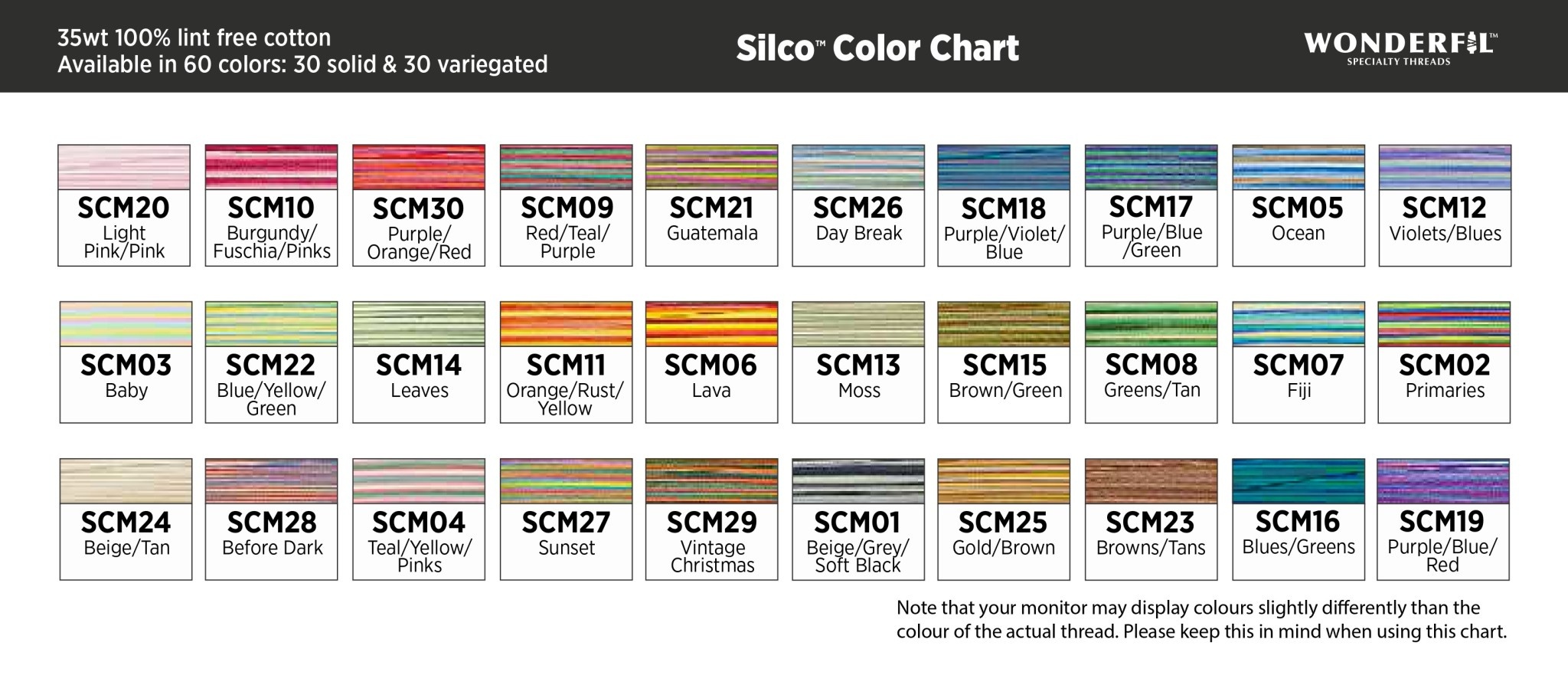 WonderFil Silco Fil coton multicolore 35wt Silco au choix 700m
