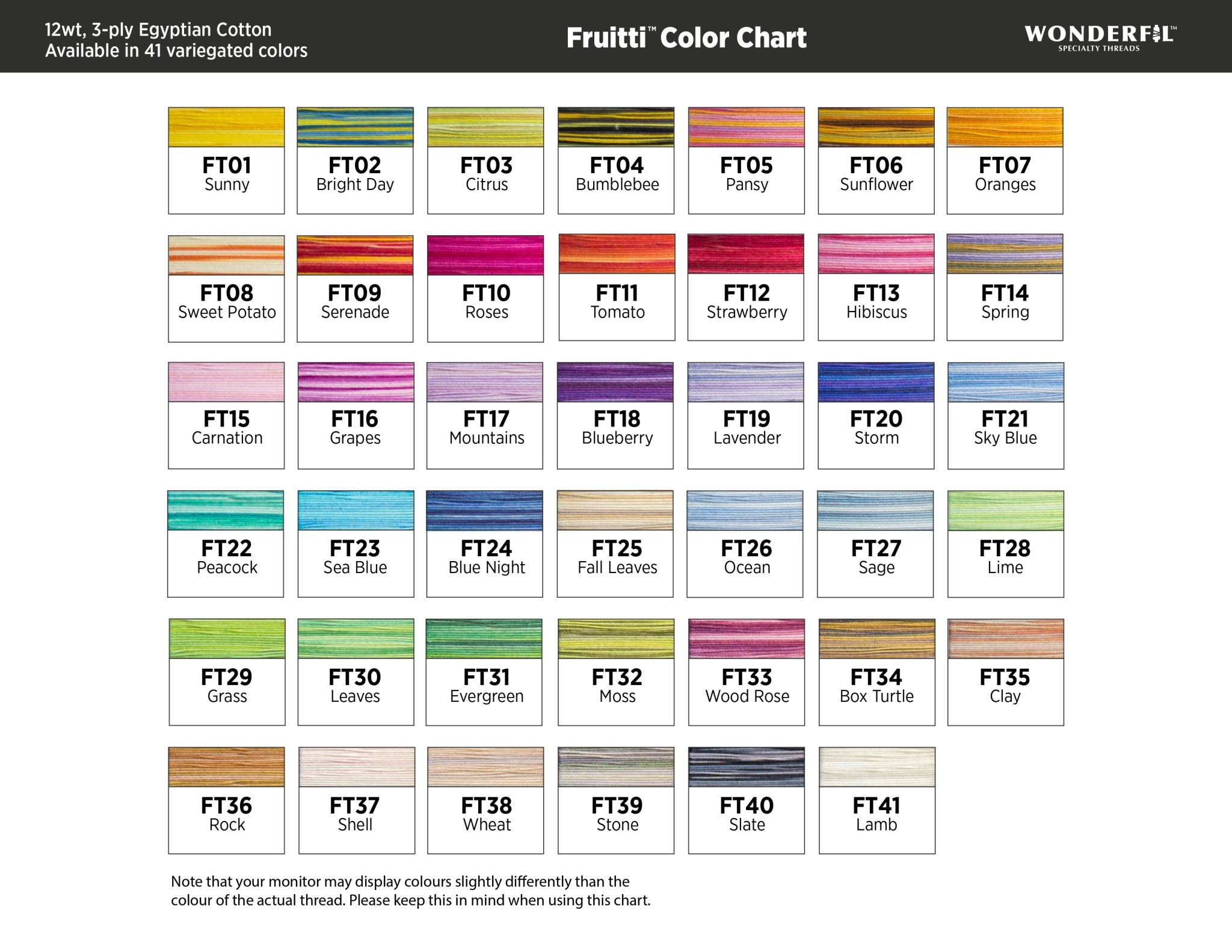 WonderFil Fruitti Fil coton multicolore 12wt Fruitti au choix