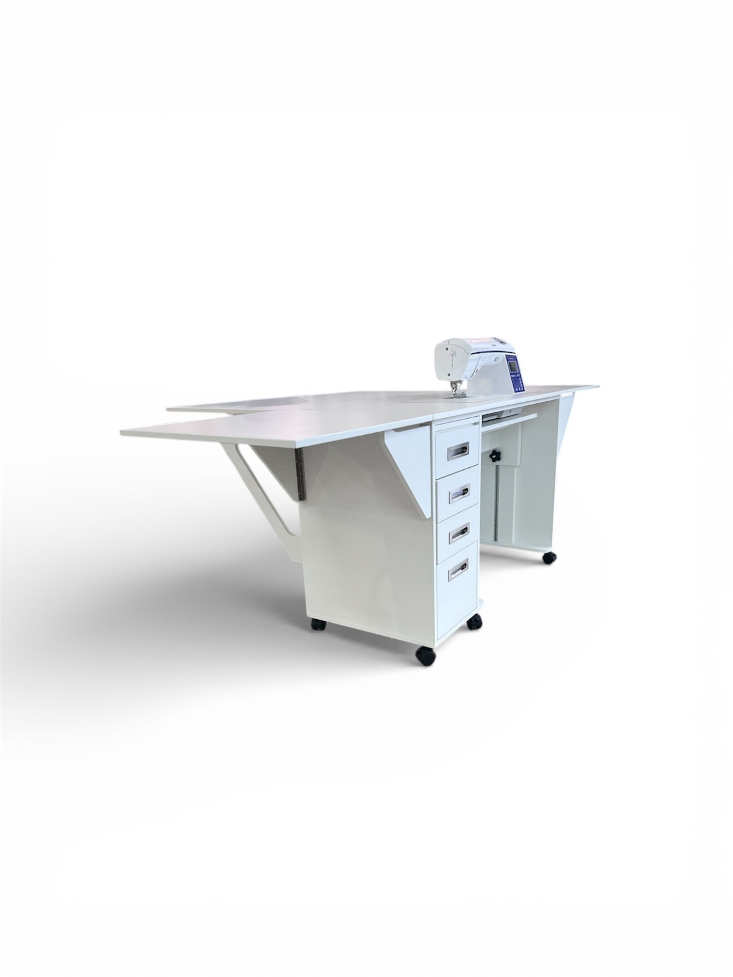 L'Atelier a Many & Famille Mia White Cabinet (extensions, serger platform, and drawers optional)