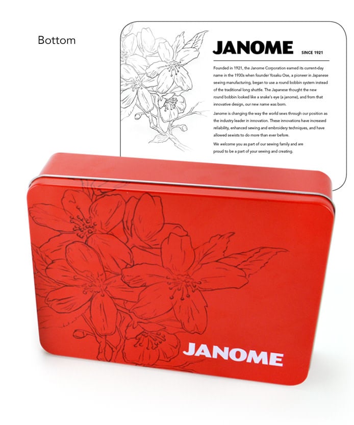 Janome Janome boîte en métal rouge à motif de fleurs de cerisier