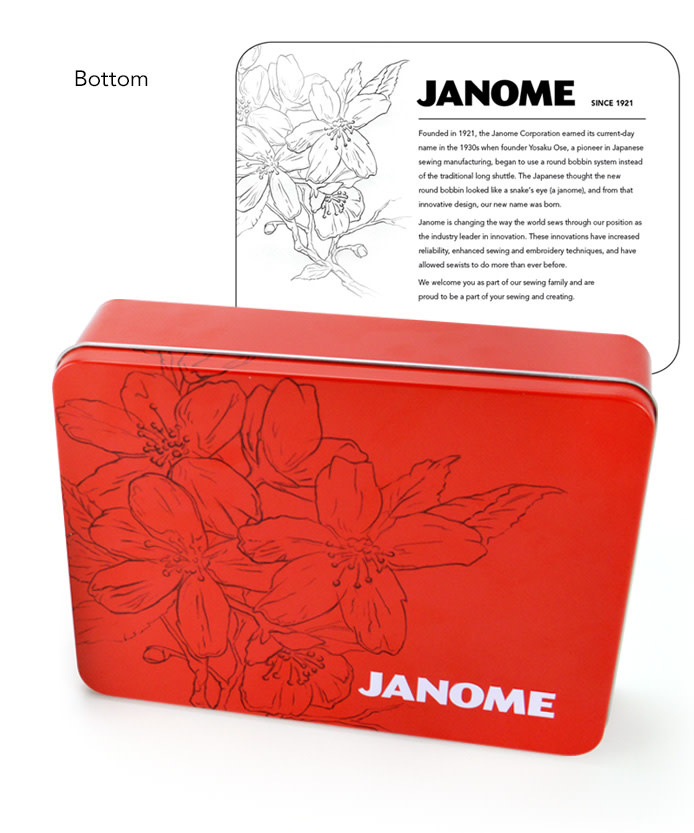 Janome Janome red tin box with cherry blossom design