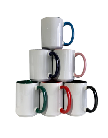 Pénélope Tasse à sublimation blanche 11 oz avec intérieur couleur varié et anse, emballage en boîte renforcée en mousse, revêtement ORCA