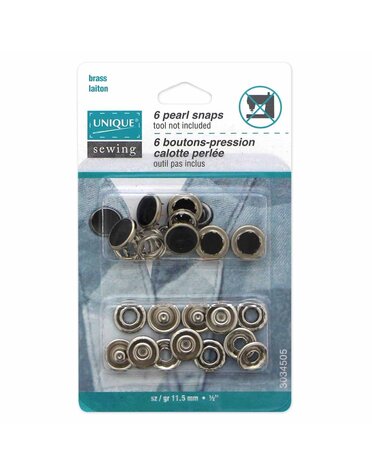 Unique UNIQUE SEWING Pearl Snaps Black -11.5mm (1⁄2) - 6 sets