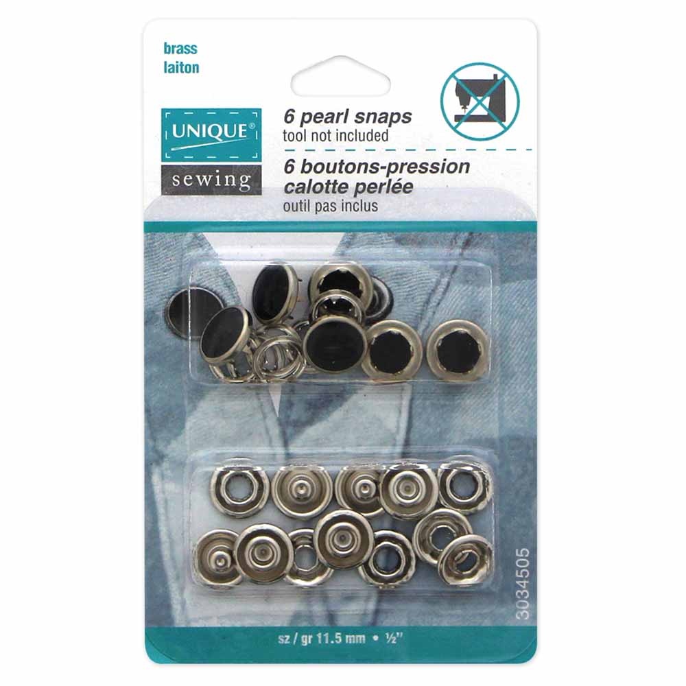 Unique UNIQUE SEWING Boutons-pression perlés sans couture noir - 11.5mm (1⁄2) - 6 paires