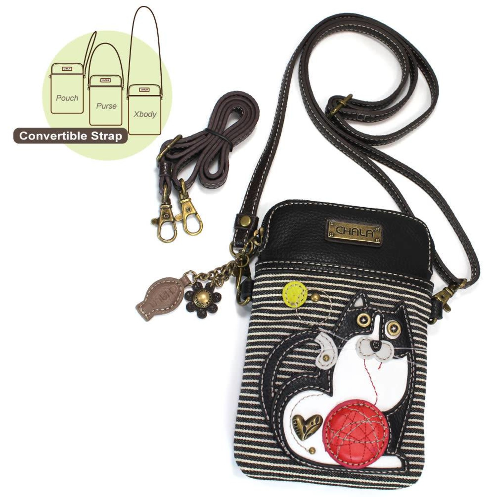 Chala Slim Cat Mini Crossbody Handbag - Convertible Strap, Cat Lovers Gift