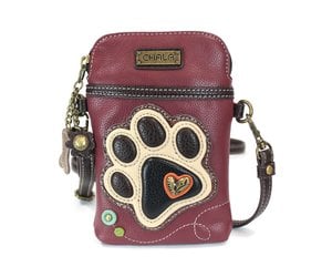 Chala Cell Phone Crossbody Ivory Paw Print Maroon