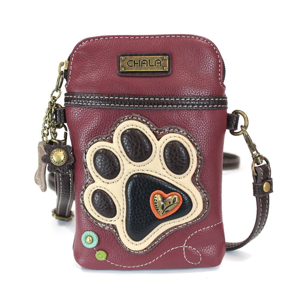 Chala Cell Phone Crossbody Ivory Paw Print Maroon