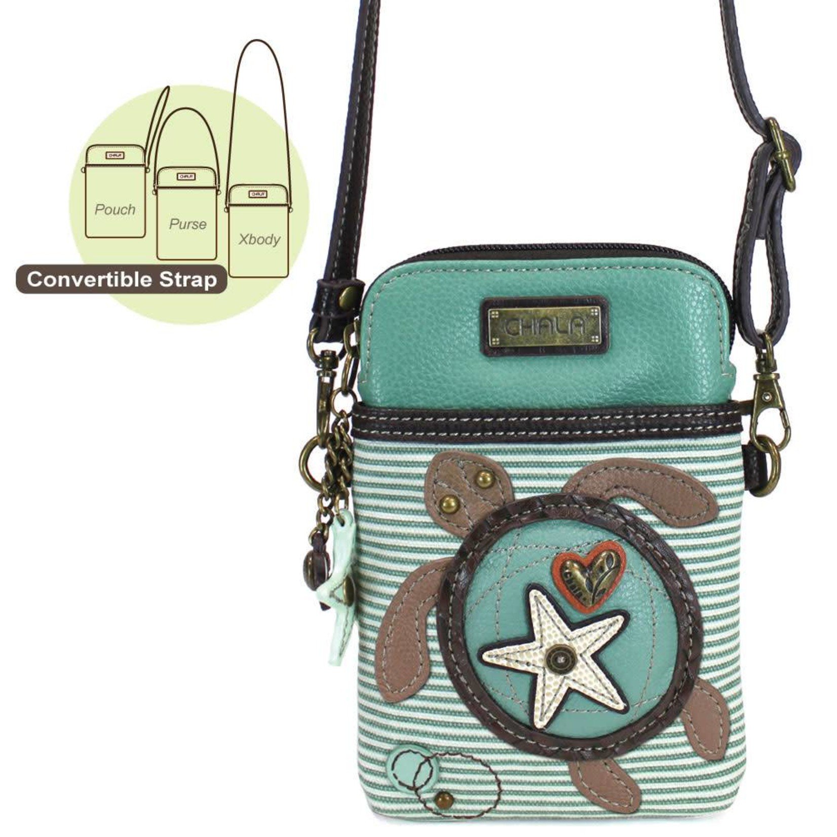 Chala Dragonfly Wallet Crossbody Purse Teal & Brown 7” x 4.5” Colorful