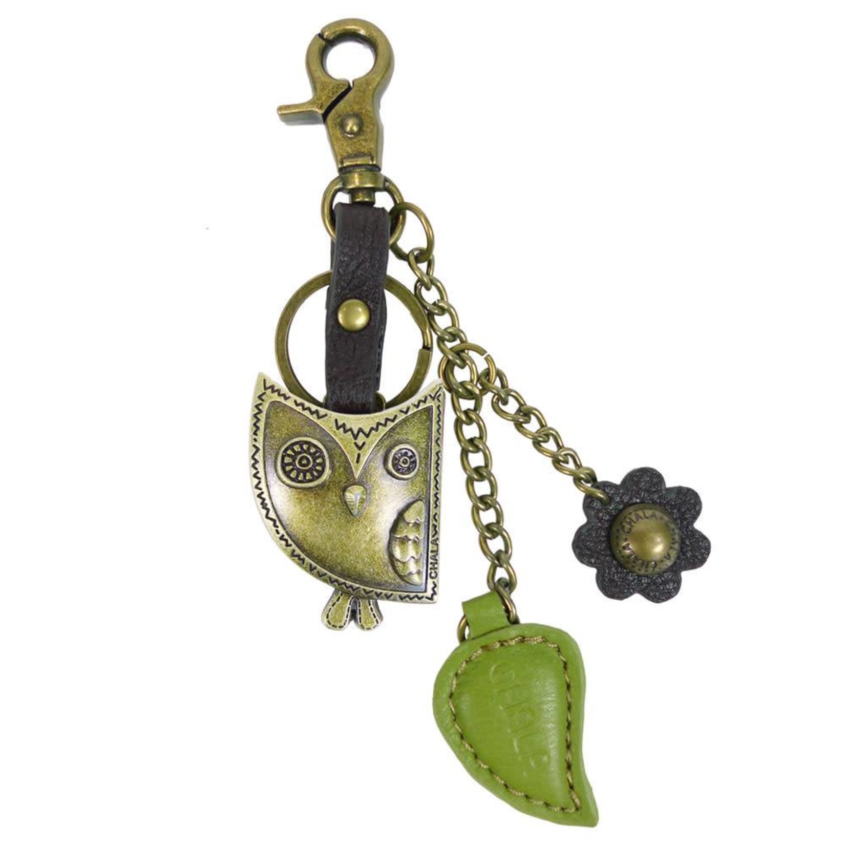 Sakroots Owl Key Chain Bag Charm w/clip Multicolor Antique Brass Tone EUC