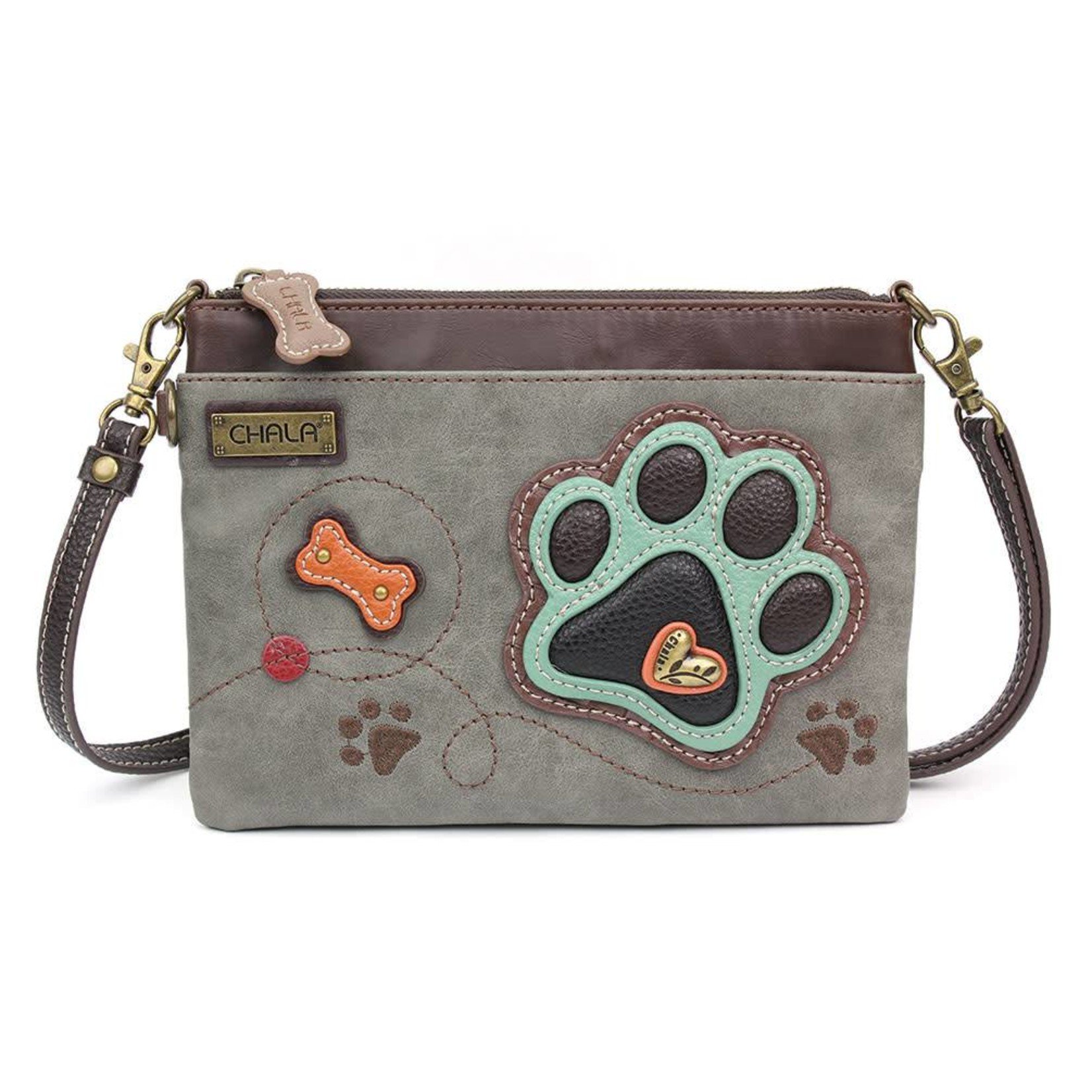 Chala Mini Crossbody Teal Paw Print Gray