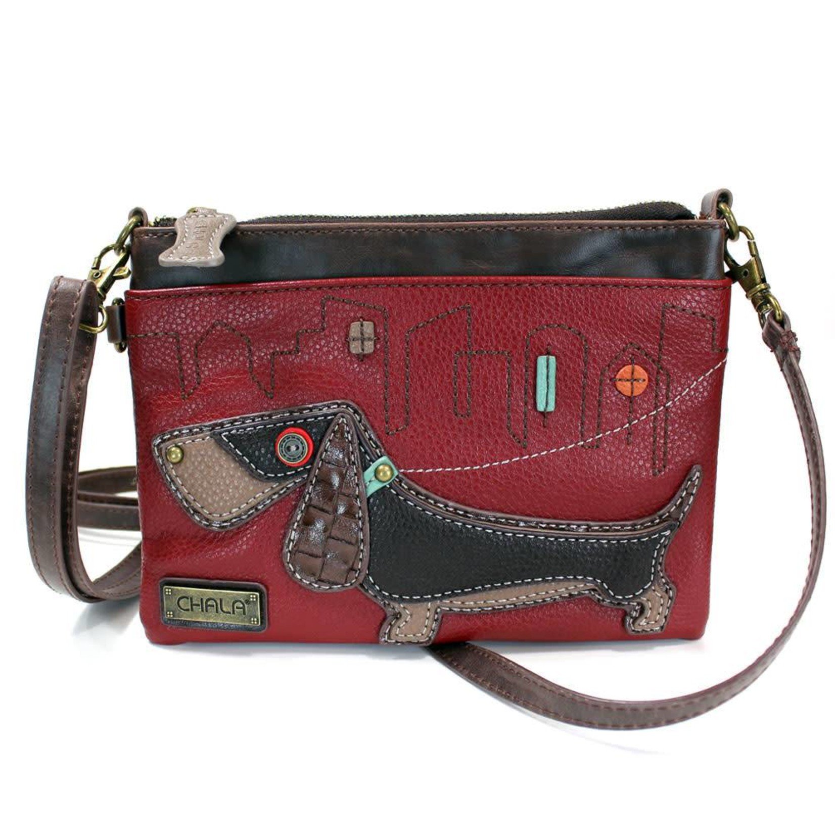 Chala Mini Crossbody Wiener Dog Burgundy