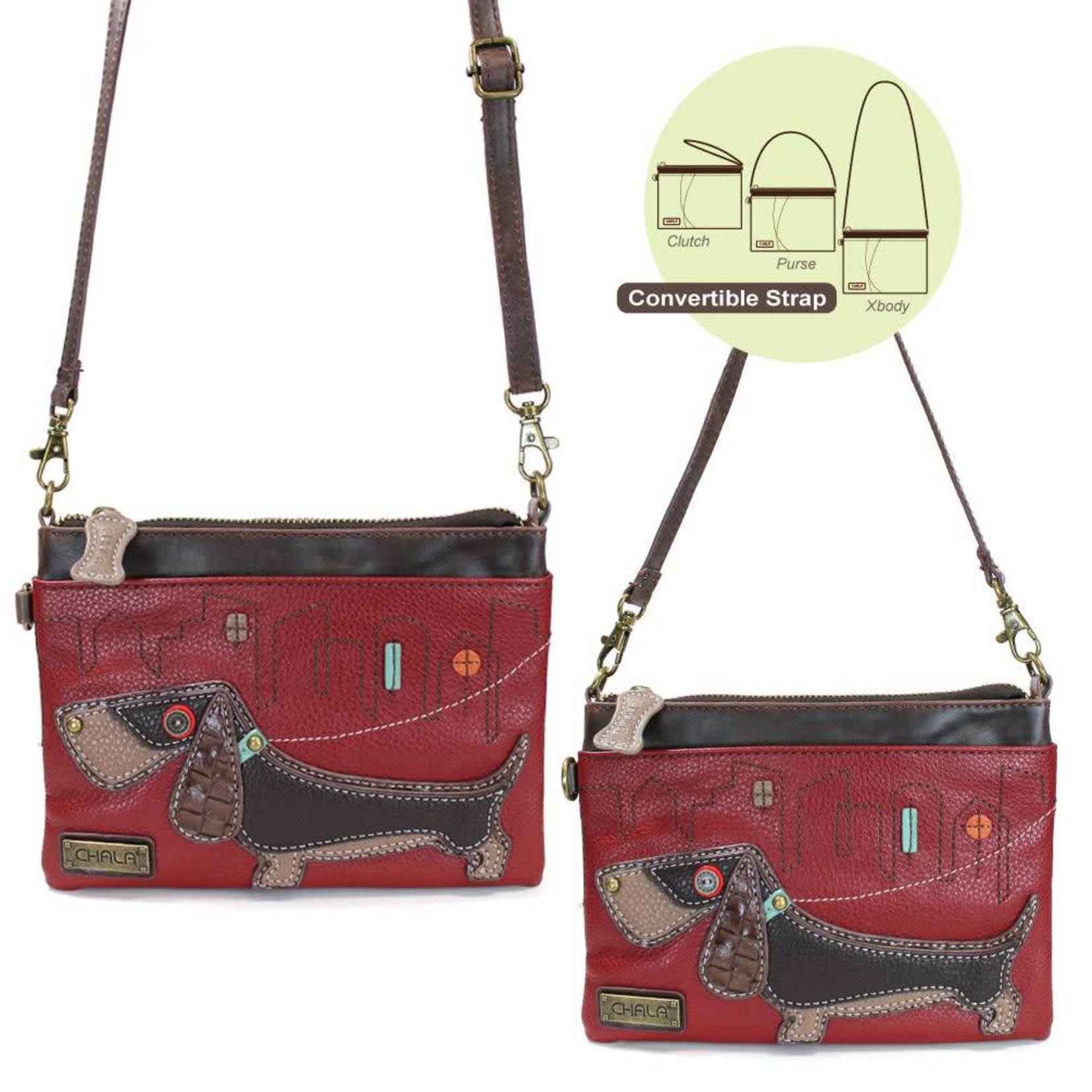 Chala Mini Crossbody Wiener Dog Burgundy