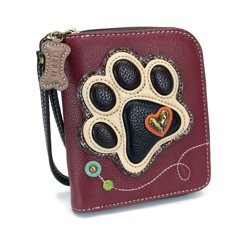 Chala Zip Around Wallet Ivory Paw Print Maroon - The Handbag Store