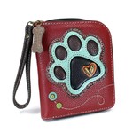 Chala Zip Around Wallet Teal Paw Print Burgundy