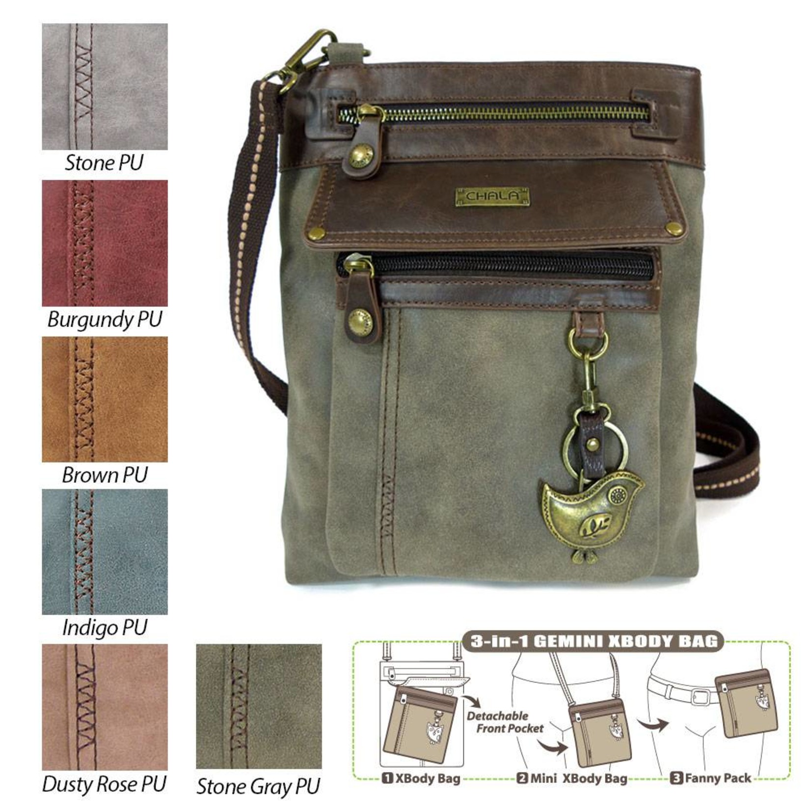 Chala Gemini Crossbody Gray Bird