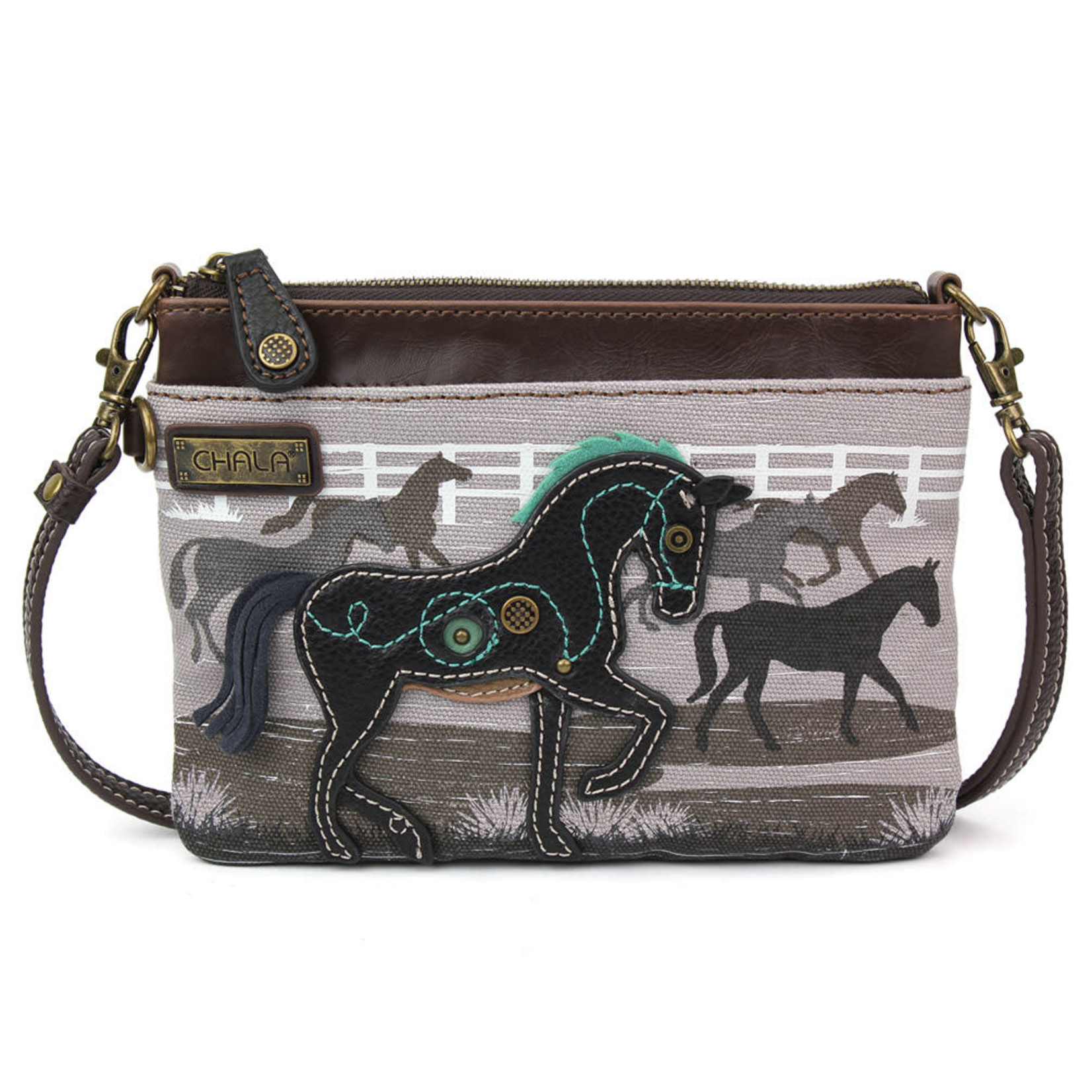 Chala Safari Horse Canvas Mini Crossbody Gray - The Handbag Store