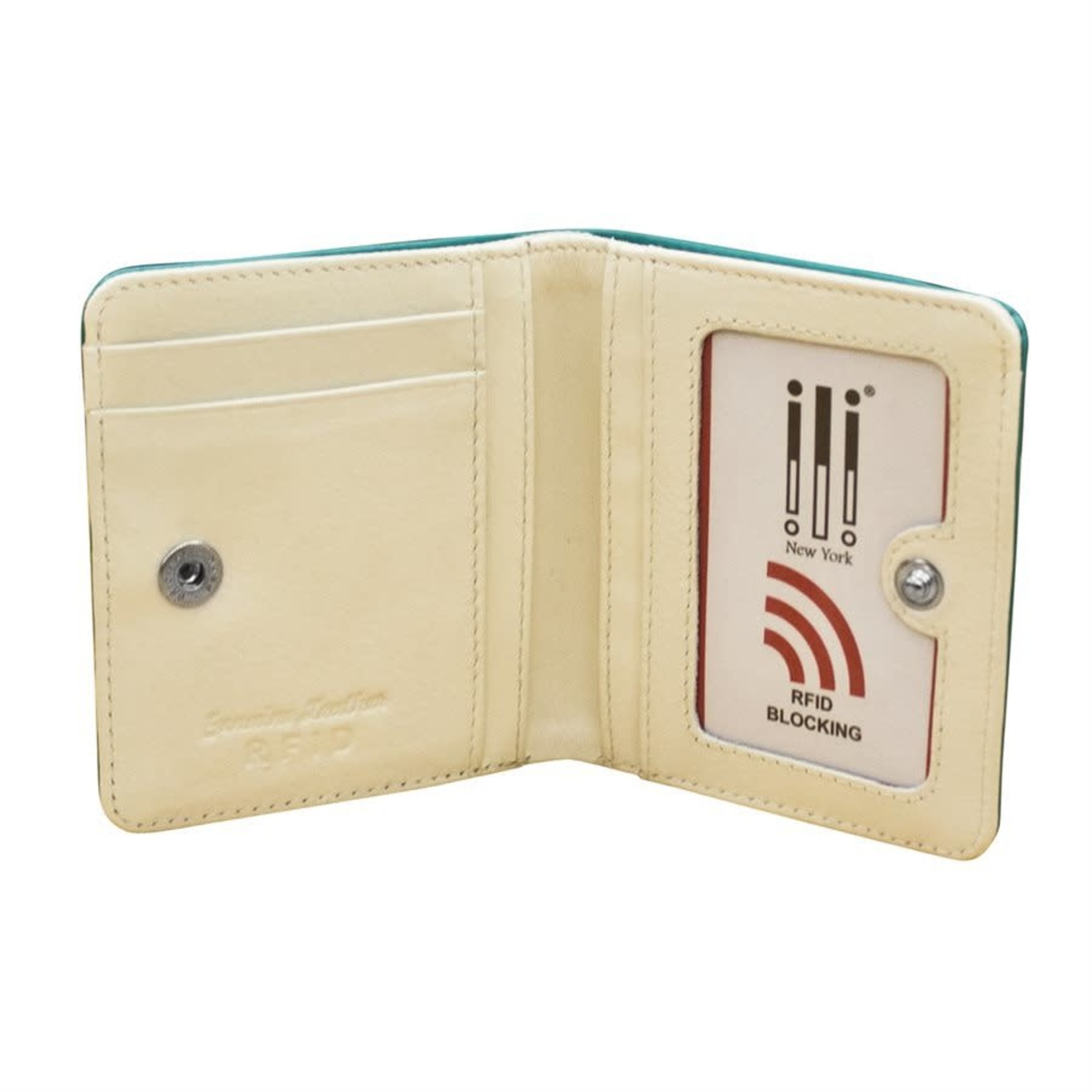 Leather Handbags and Accessories 7831 Turquoise/Bone - RFID Mini Wallet Two Toned