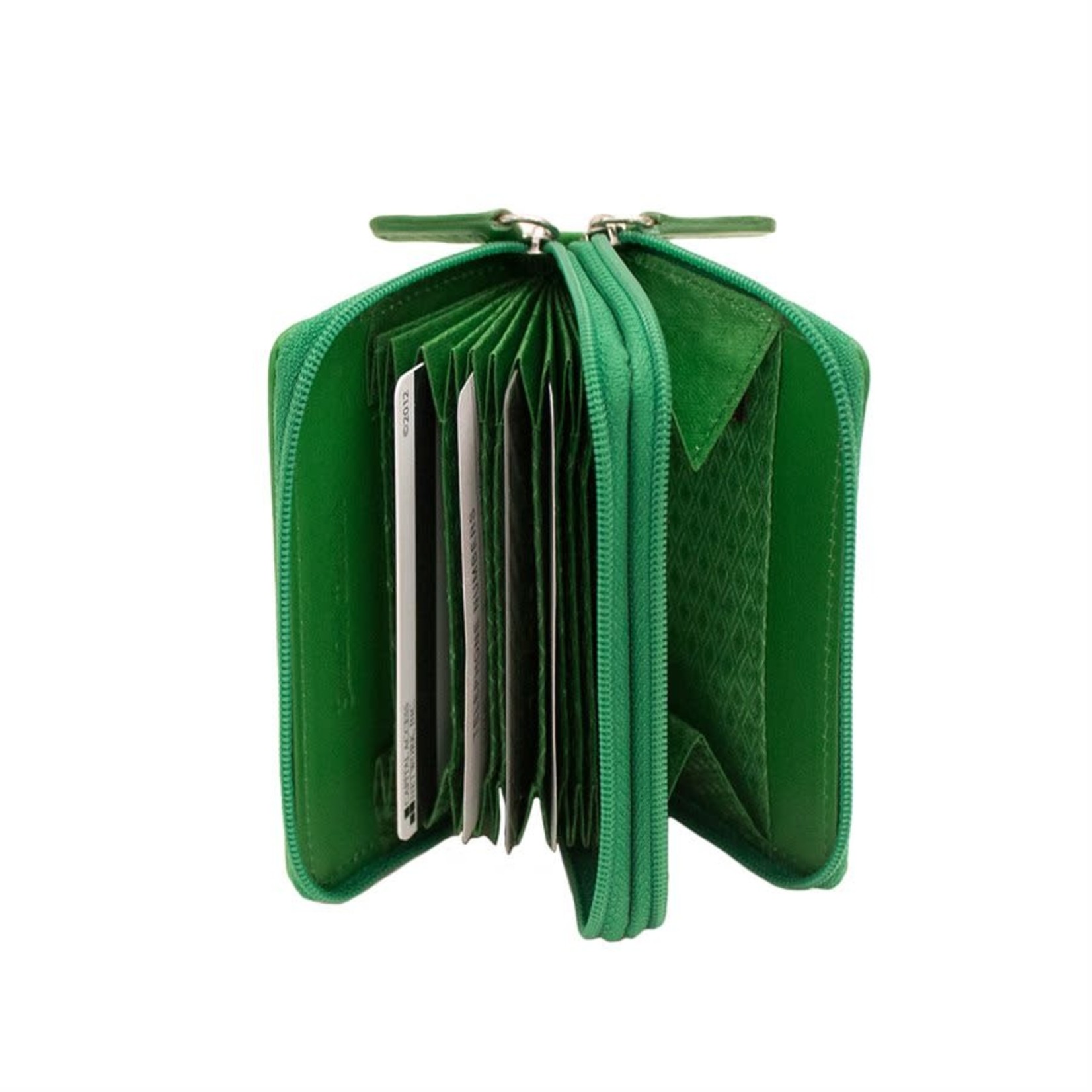 Leather Handbags and Accessories 6714 Emerald - RFID Double Zip Accordion Card Holder
