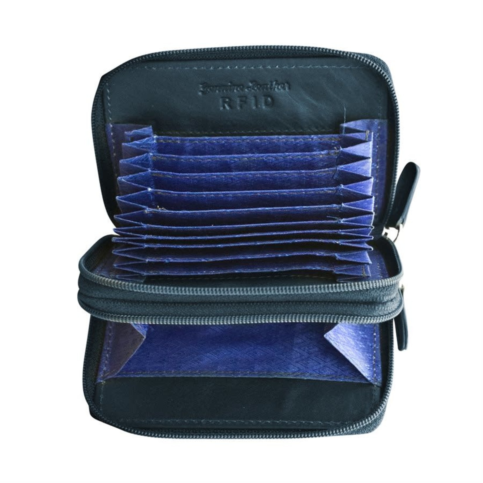 Leather Handbags and Accessories 6714 Classic Navy - RFID Double Zip Accordion Card Holder