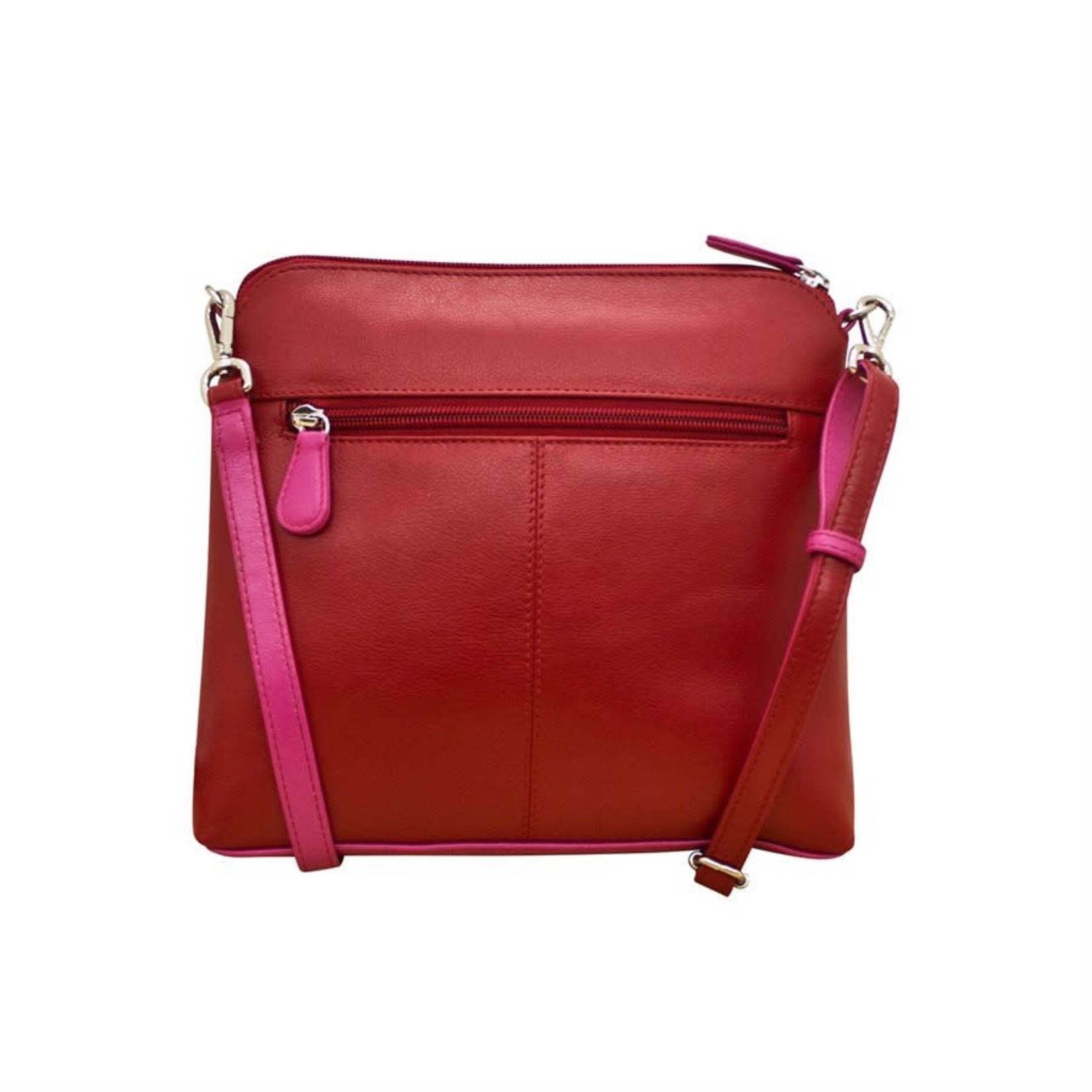 6123 Red/Fab Fuschia - Two Tone Leather Crossbody - The Handbag Store