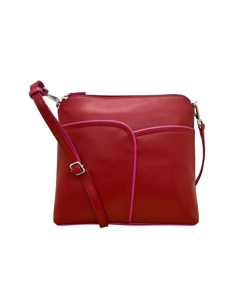 Leather Handbags And Accessories 6123 Red Fab Fuschia Two Tone Crossbody