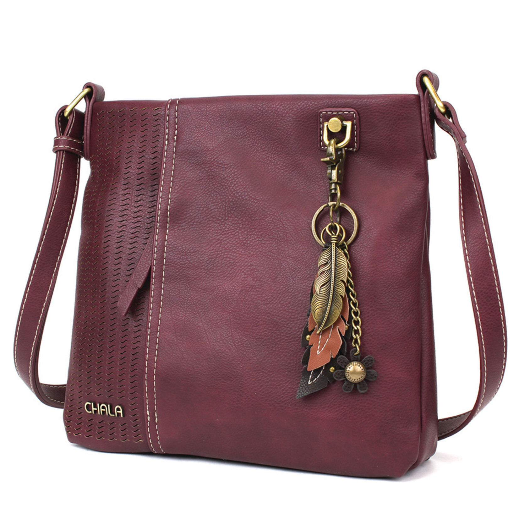 Chala Laser Cut Crossbody (Plum) Metal Feather