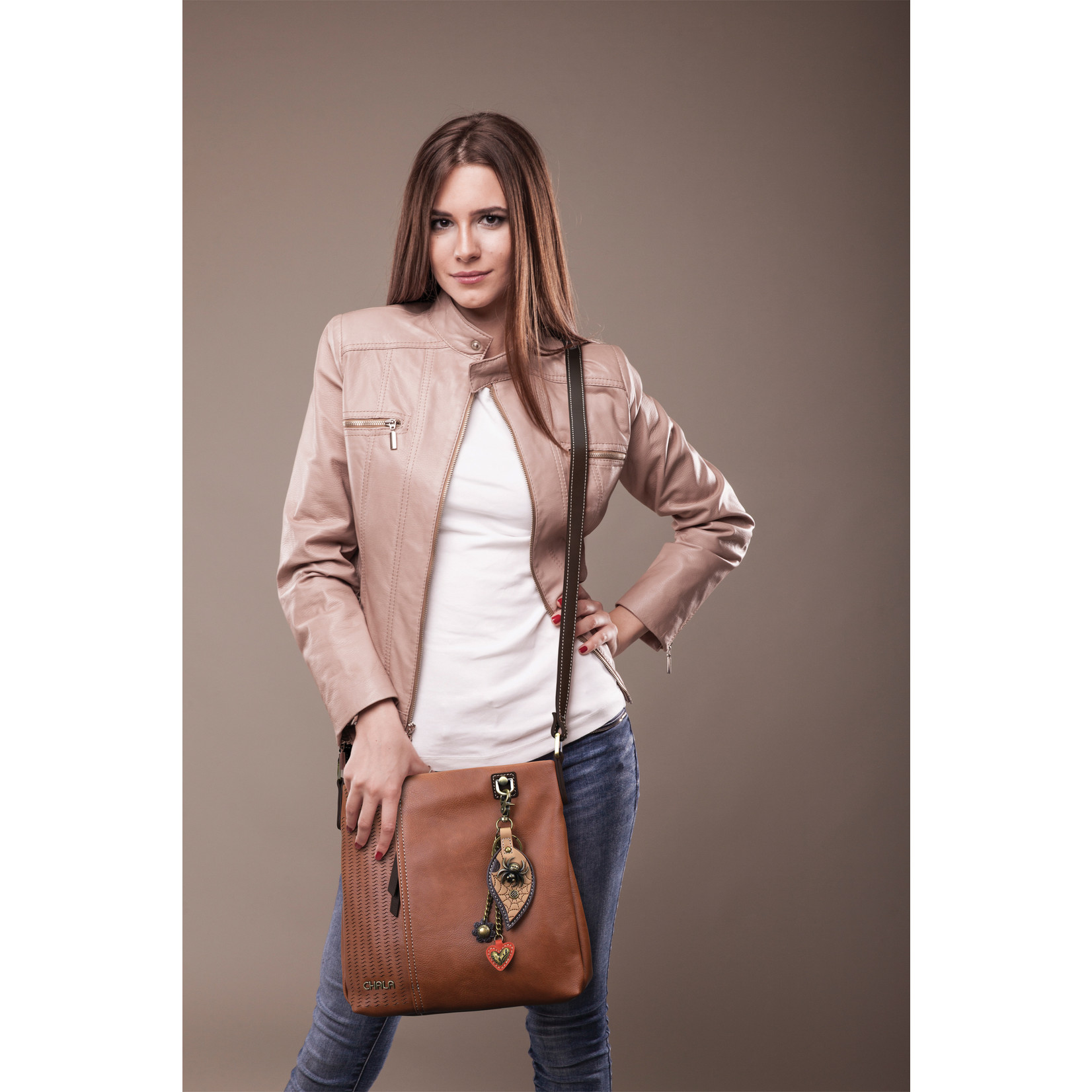 Chala Laser Cut Crossbody (Brown) Metal Bird