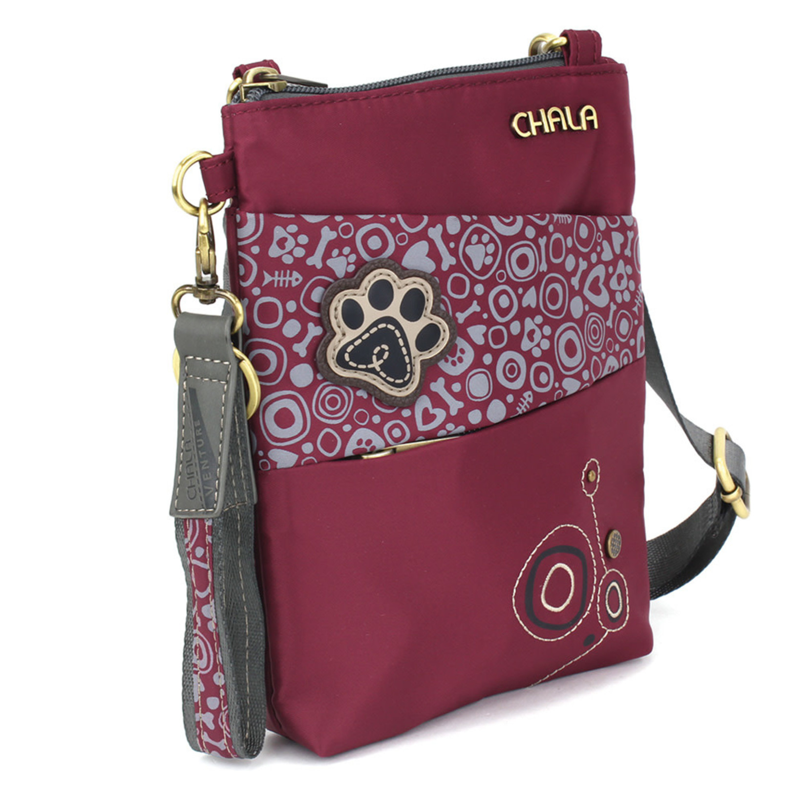 Chala Venture Evolution Cell Phone Crossbody - Paw Print - Burgundy