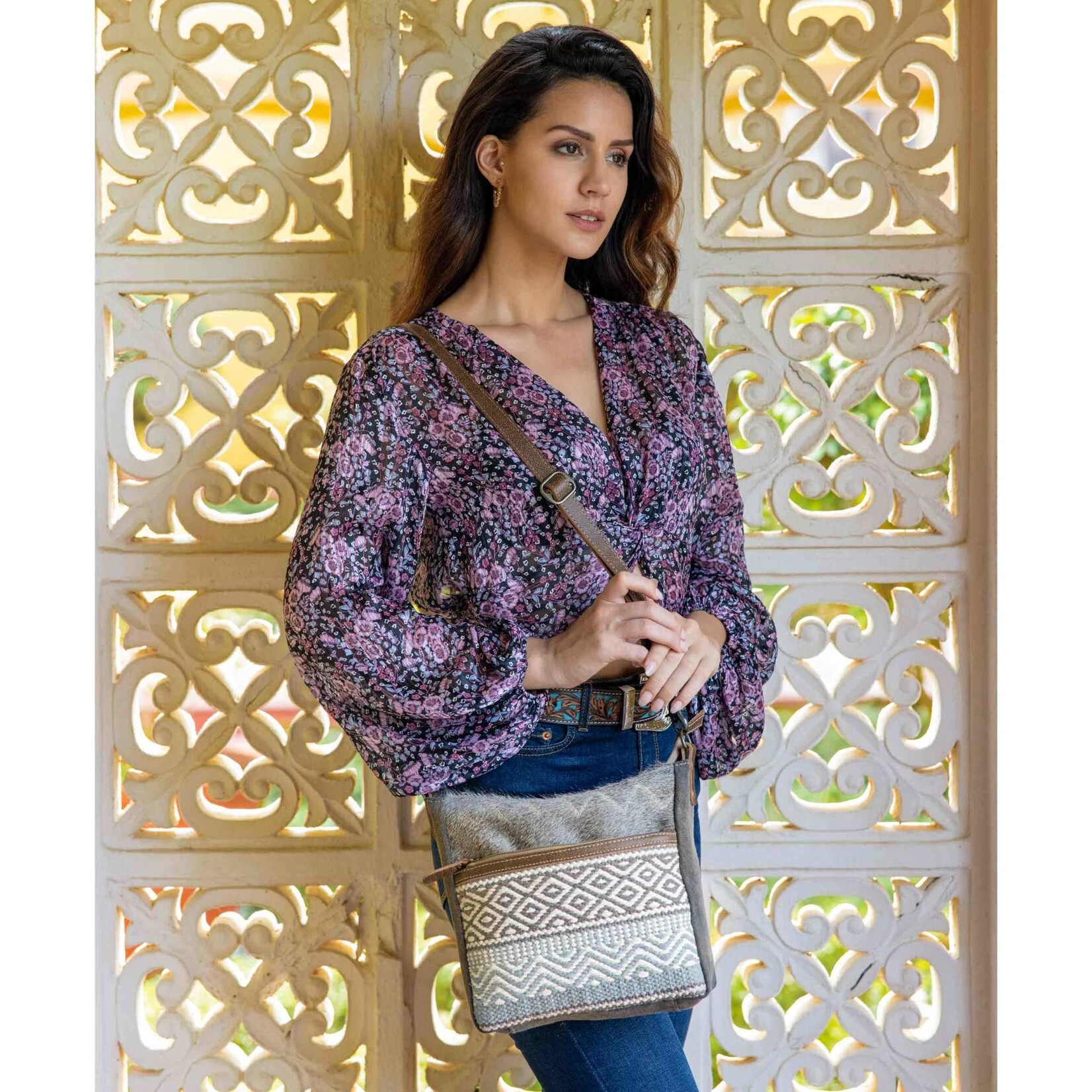 Myra Bags S-3069 Chevron Patterned Crossbody Bag