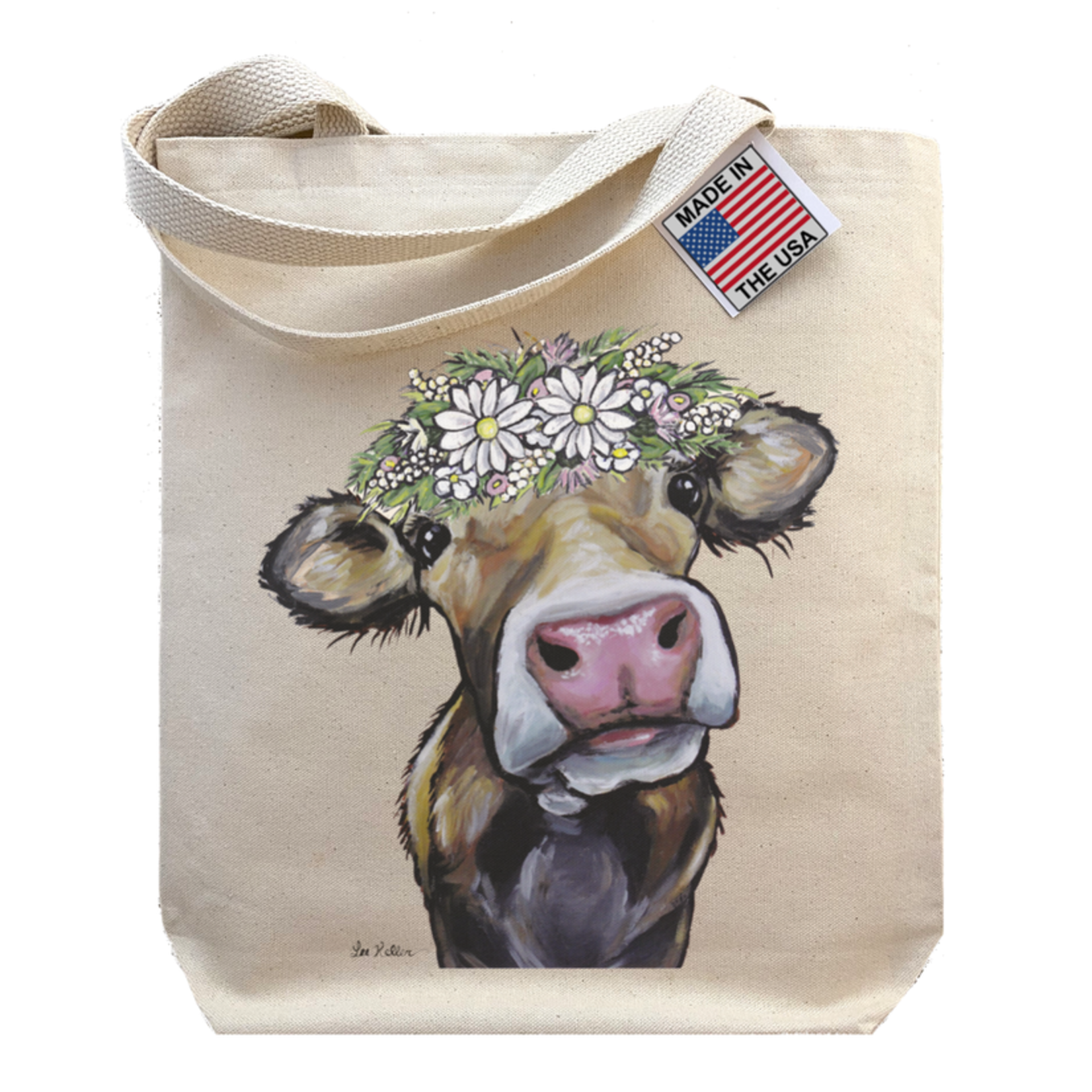 'Hazel' Cow with Daisies - Gusset Tote