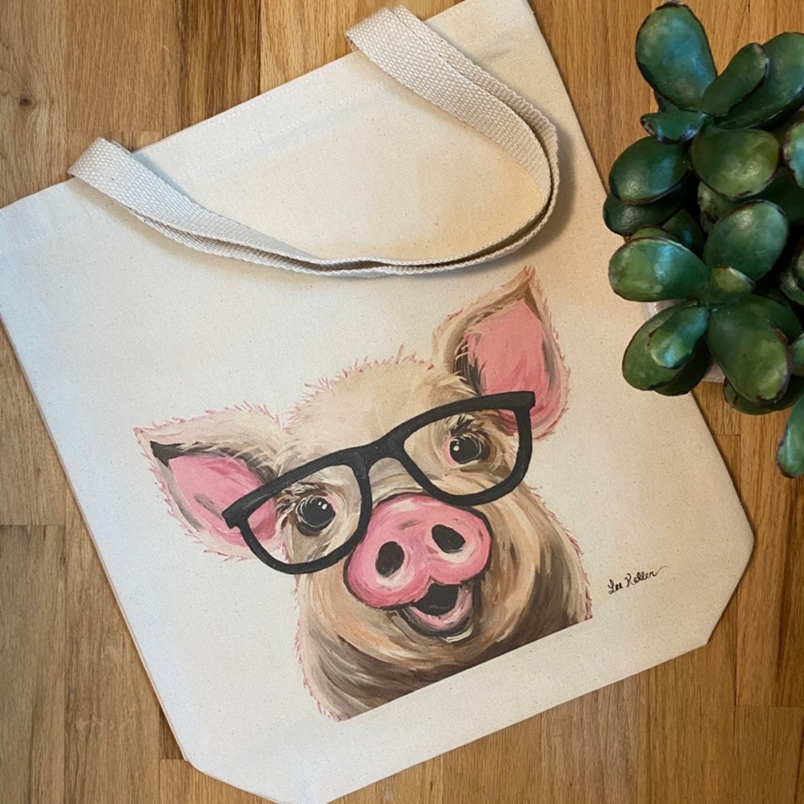 Hippie Hound Studios 'Posey' Pig with Glasses - Gusset Tote