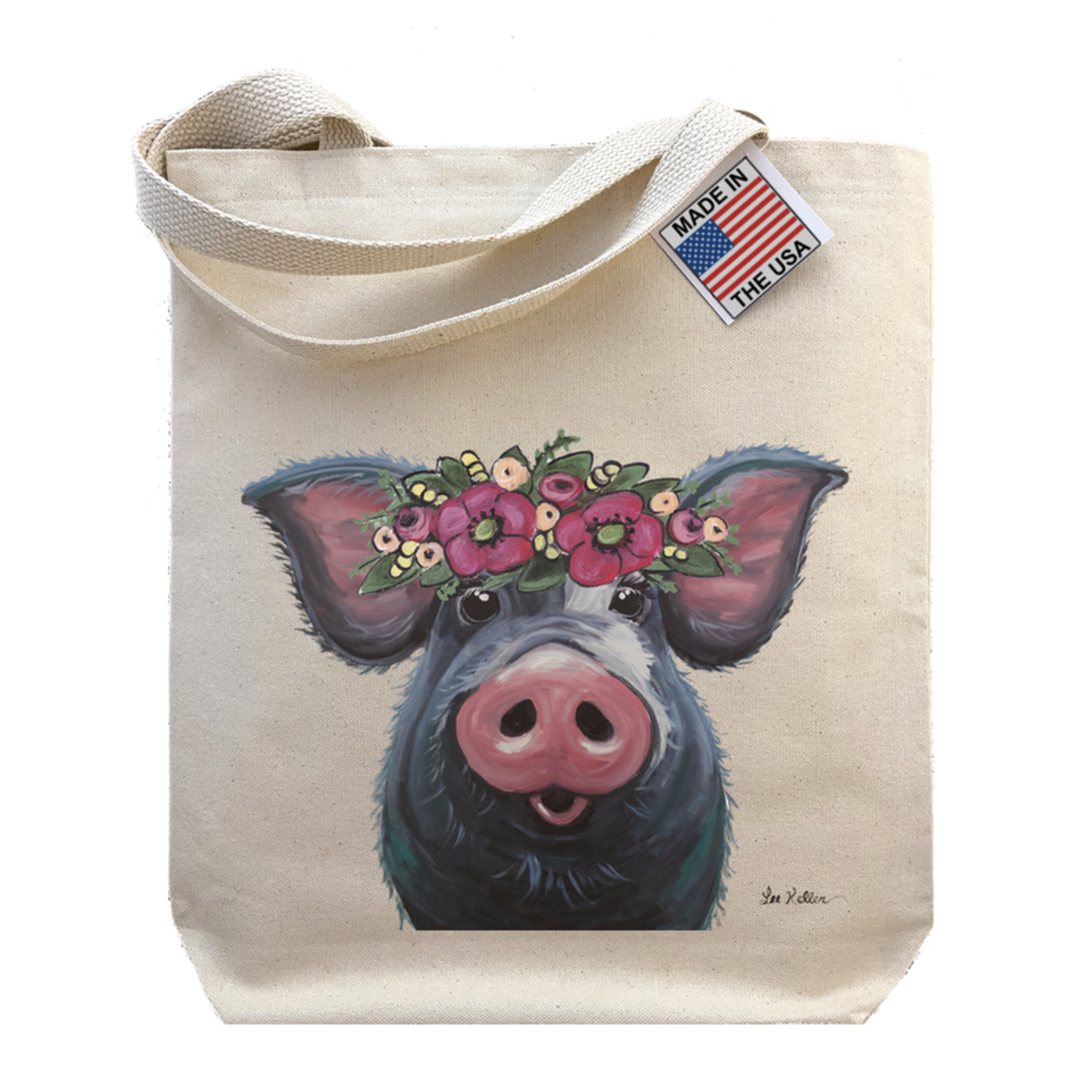 'Lulu' Pig with Flowers - Gusset Tote