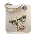 Hippie Hound Studios Miss 'MooMoo' Cow with Glasses - Gusset Tote