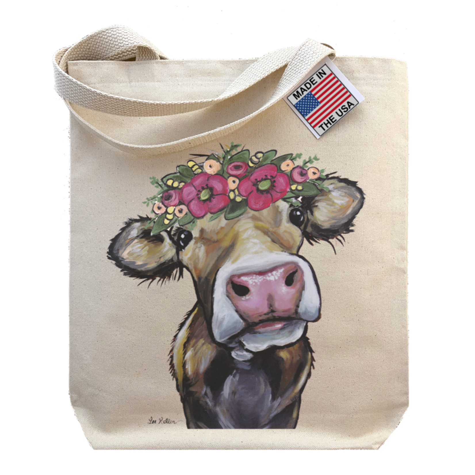 'Hazel' Cow with Purple Flowers - Gusset Tote