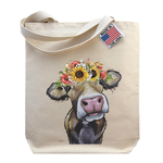 Colorful Sunflower Cow 'Hazel' - Gusset Tote