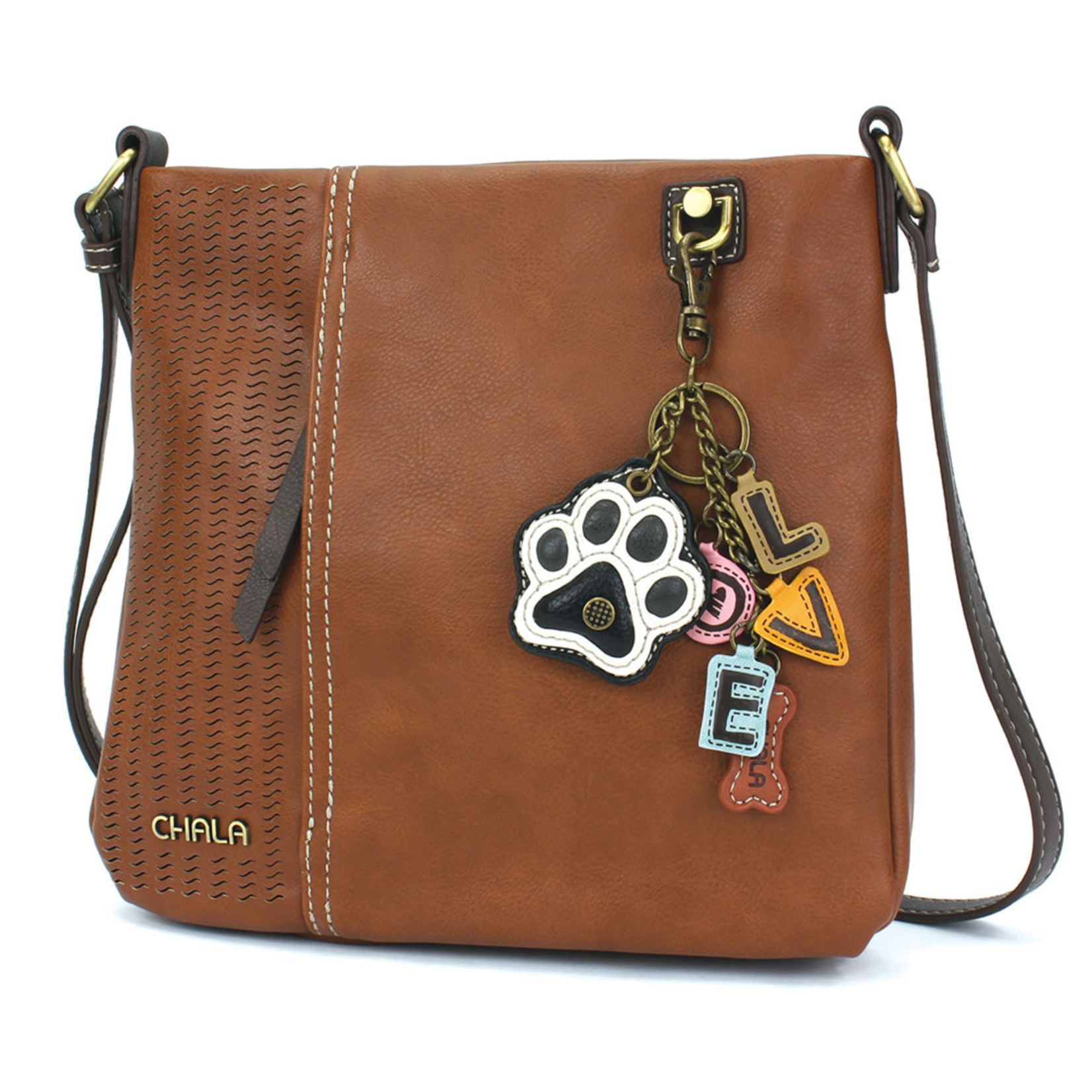 Chala Laser Cut Crossbody - (Brown) Paw Print - Charming Charms Keychain