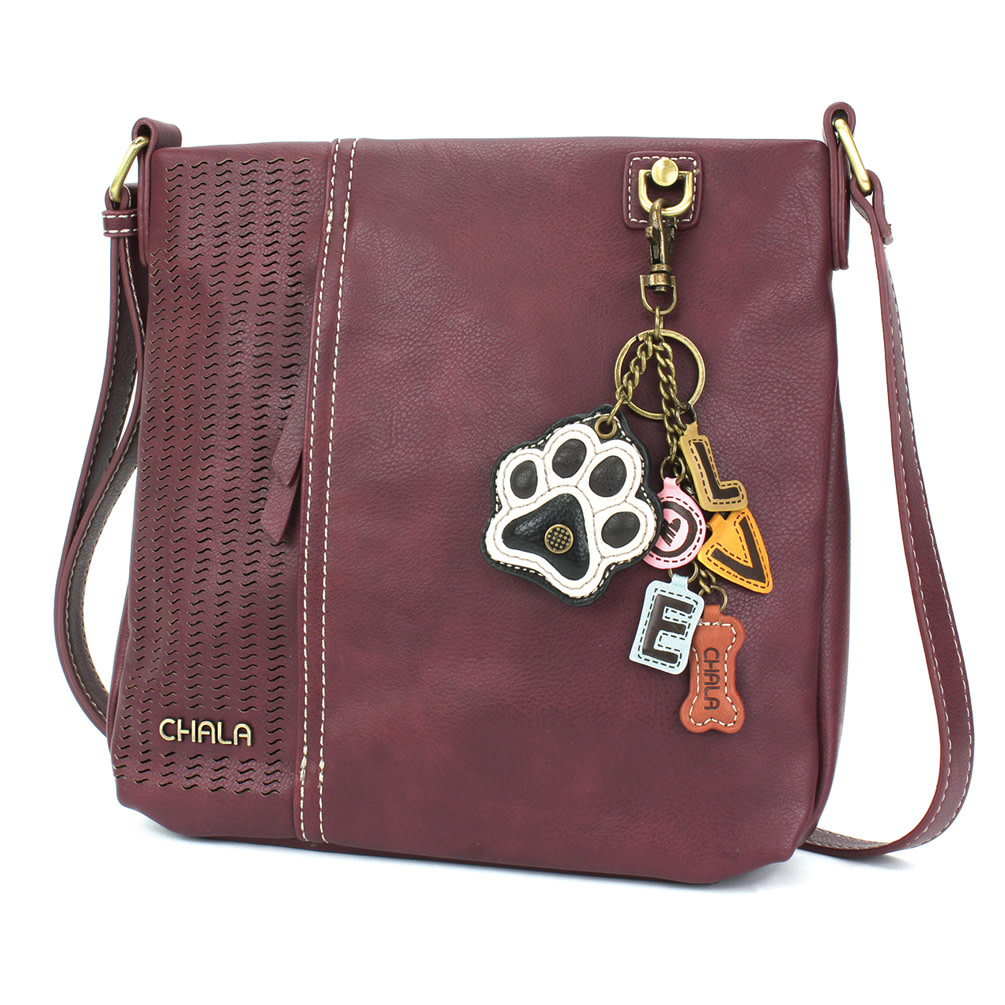 Laser Cut Crossbody Plum Paw Print Charming Charms Keychain The Handbag Store
