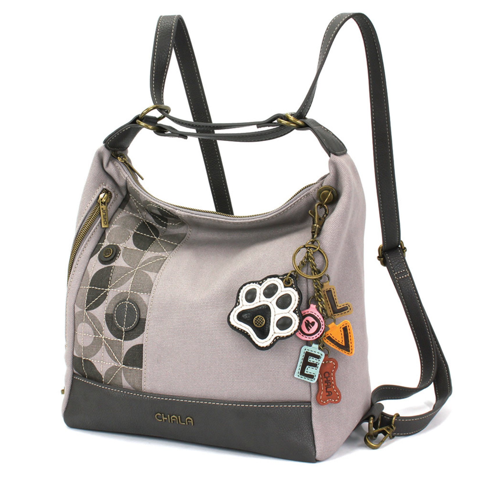 Retro Convertible Purse - (Gray) PAW PRINT - Charming Charms