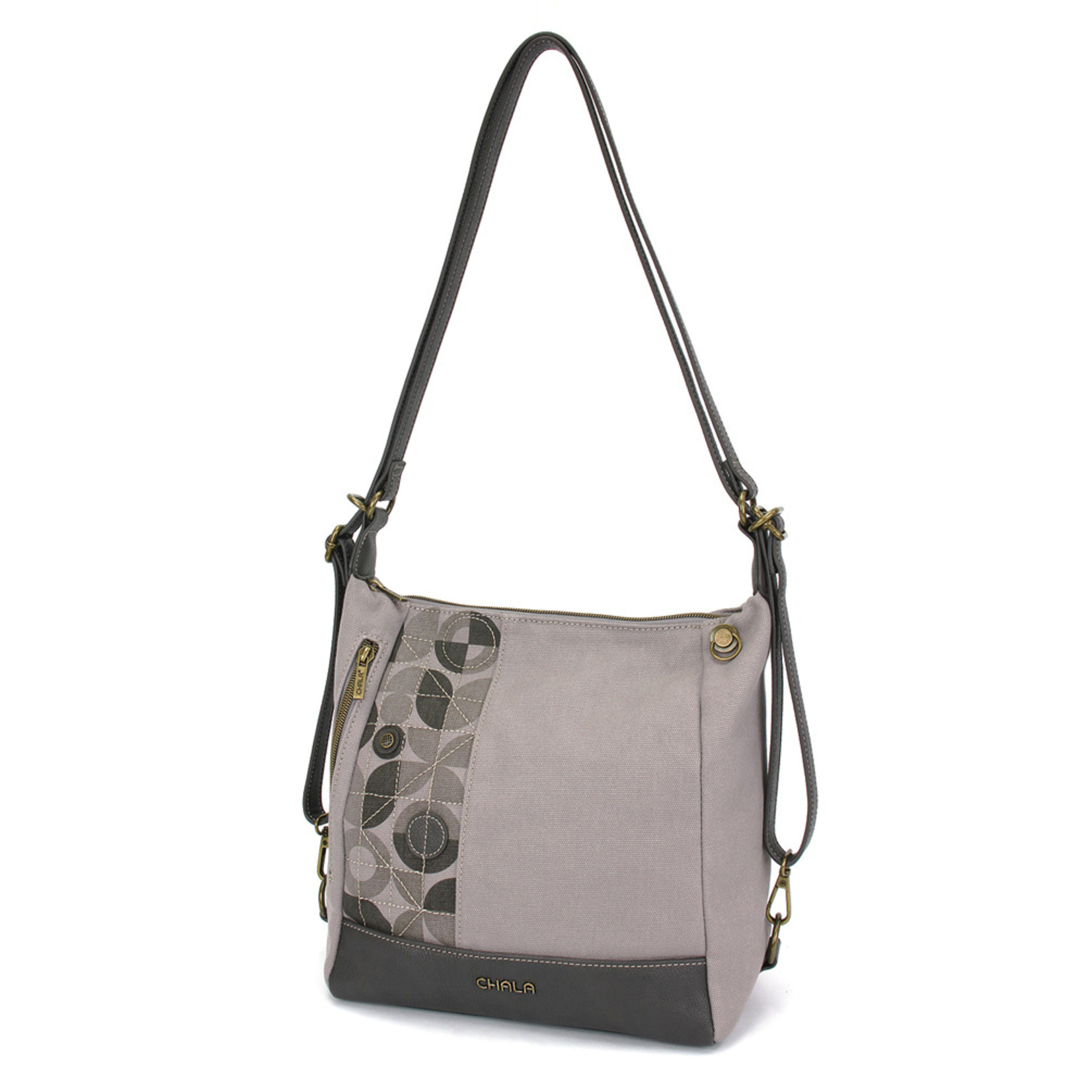 Retro Convertible Purse - (Gray) PAW PRINT - Charming Charms Keychain - The Handbag Store