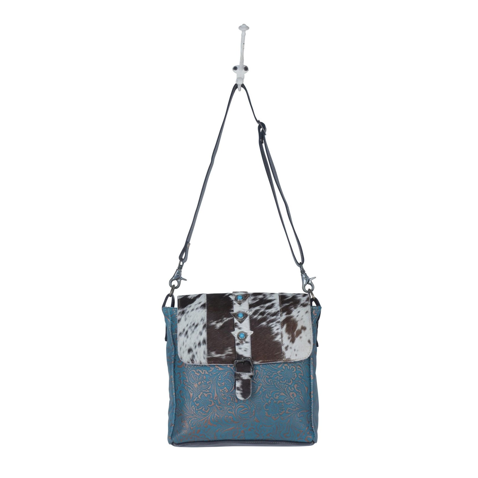 Myra Bags S-3954 Blue Rose Leather & Hairon Bag