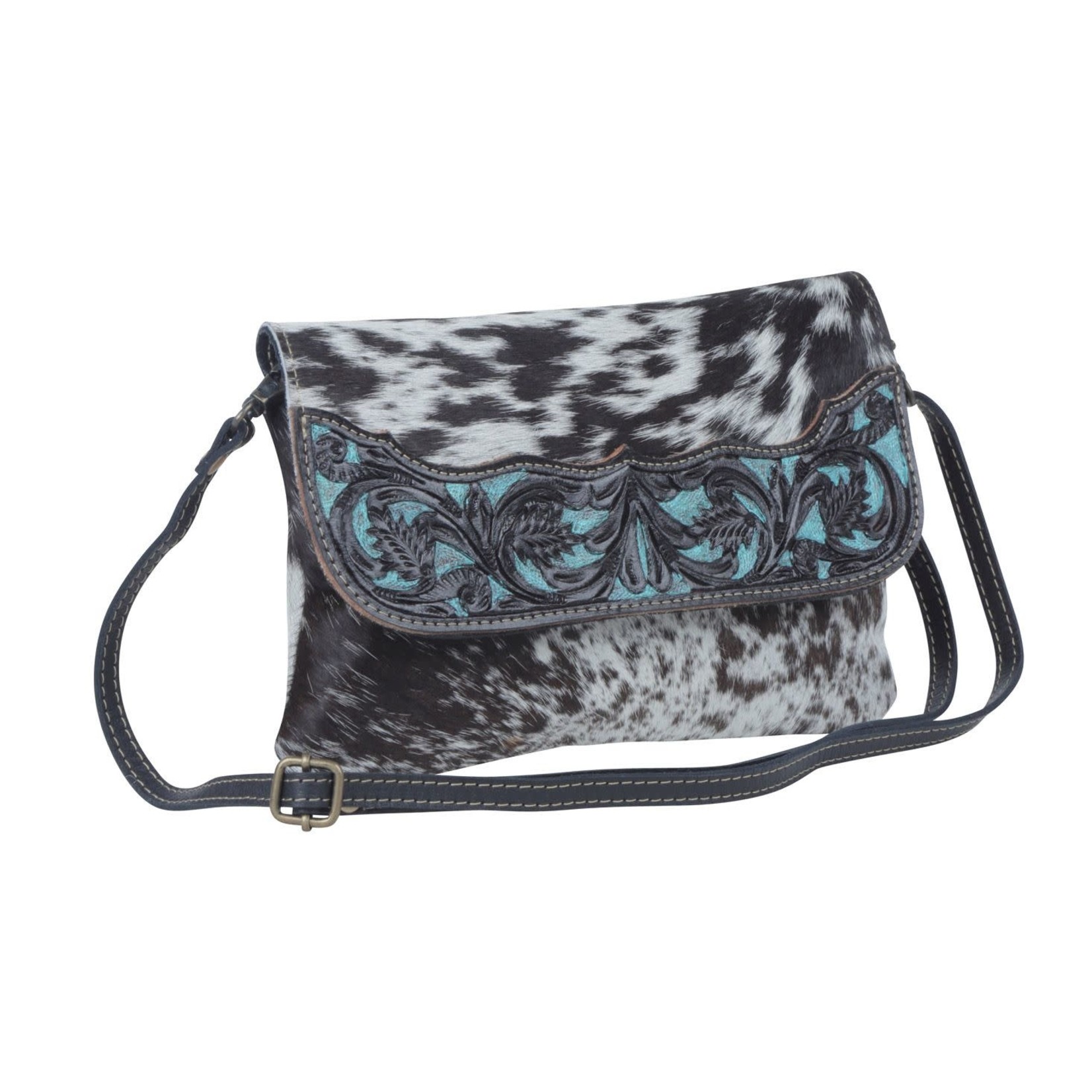Myra Bags S-3995 Blue Crescent  Hand-Tooled Bag