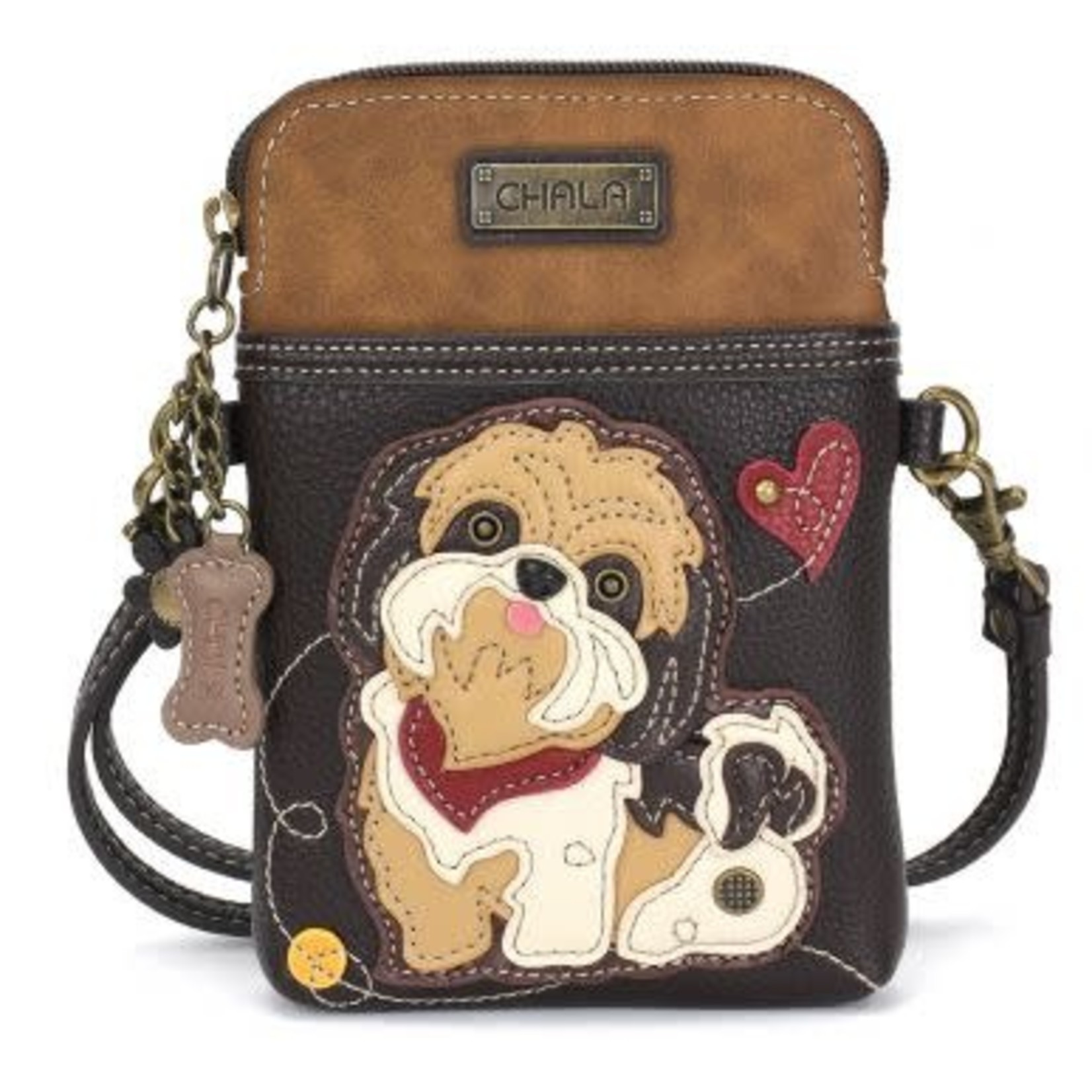 Chala Cell Phone Crossbody - Brown Shih Tzu