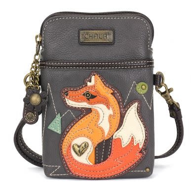 Chala Fox Cellphone Crossbody Handbag - Convertible Strap, Dark Olive Faux Leather, 5" X 7.5"