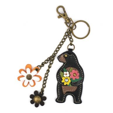 Mini Keychain - Bear - Black (w/flower charm) - The Handbag Store