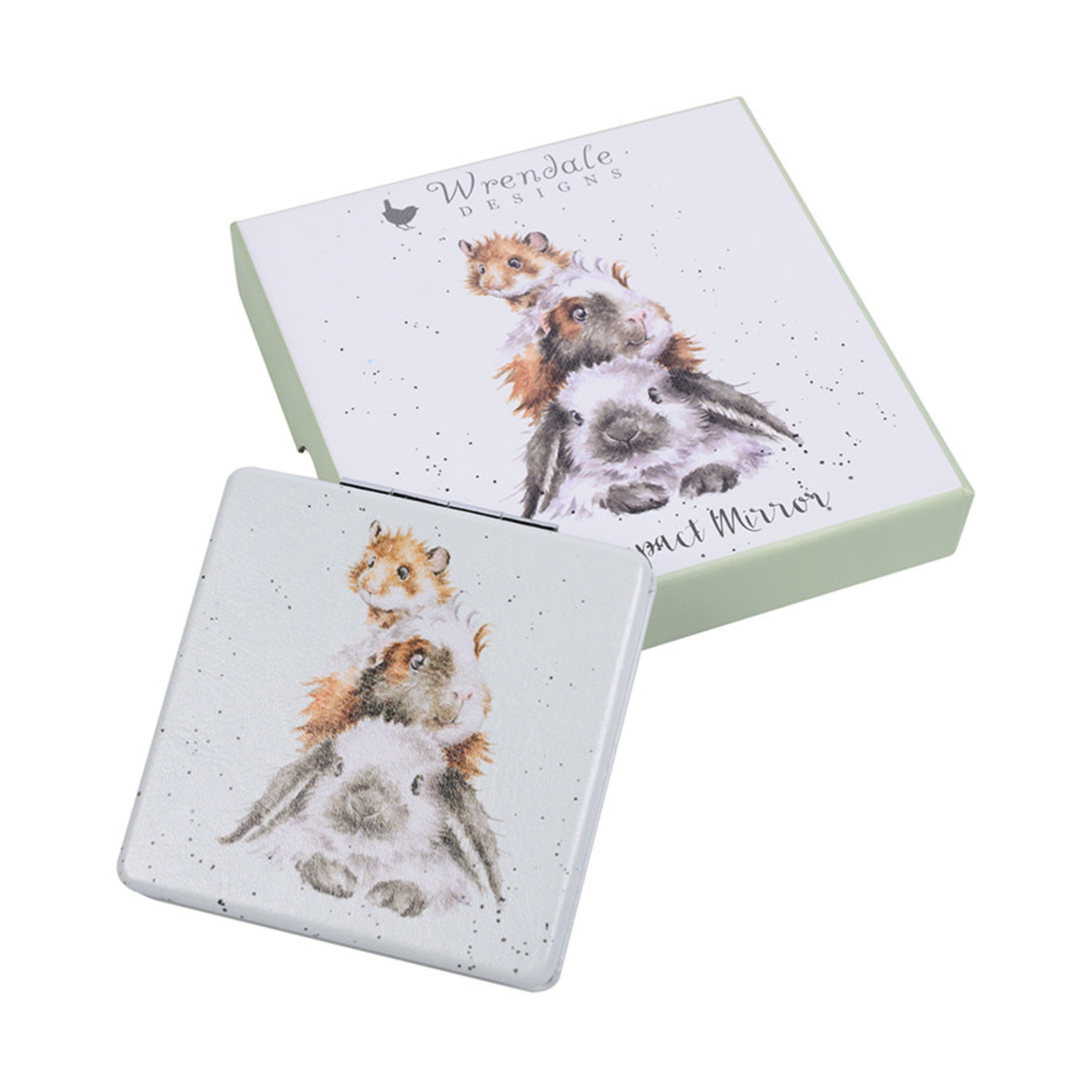 Wrendale Designs MR001 Compact Mirror - 'Piggy In The Middle' Rabbit, Guinea Pig & Hamster