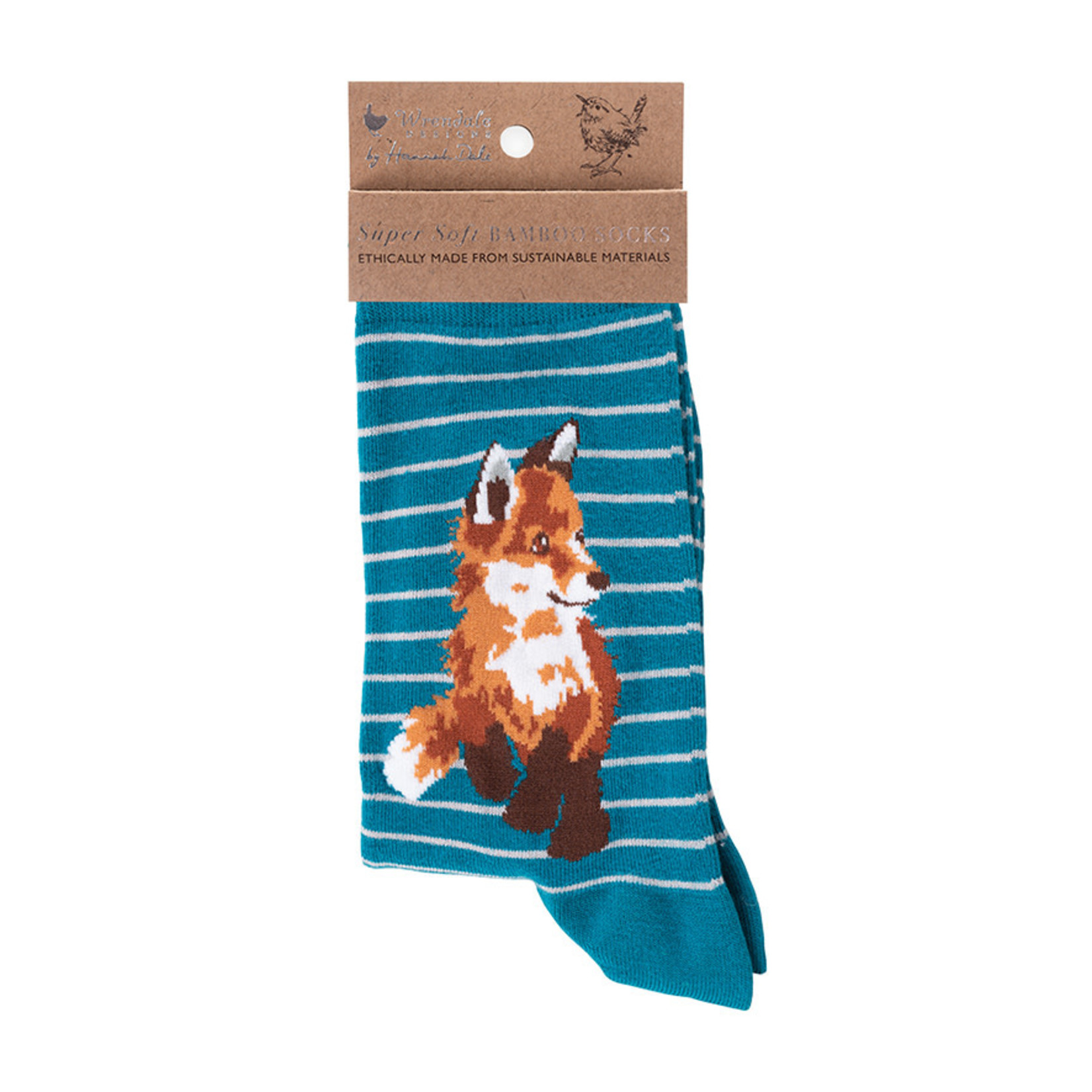 Wrendale Designs SOCK019 Socks - 'Born To Be Wild' Fox - Teal