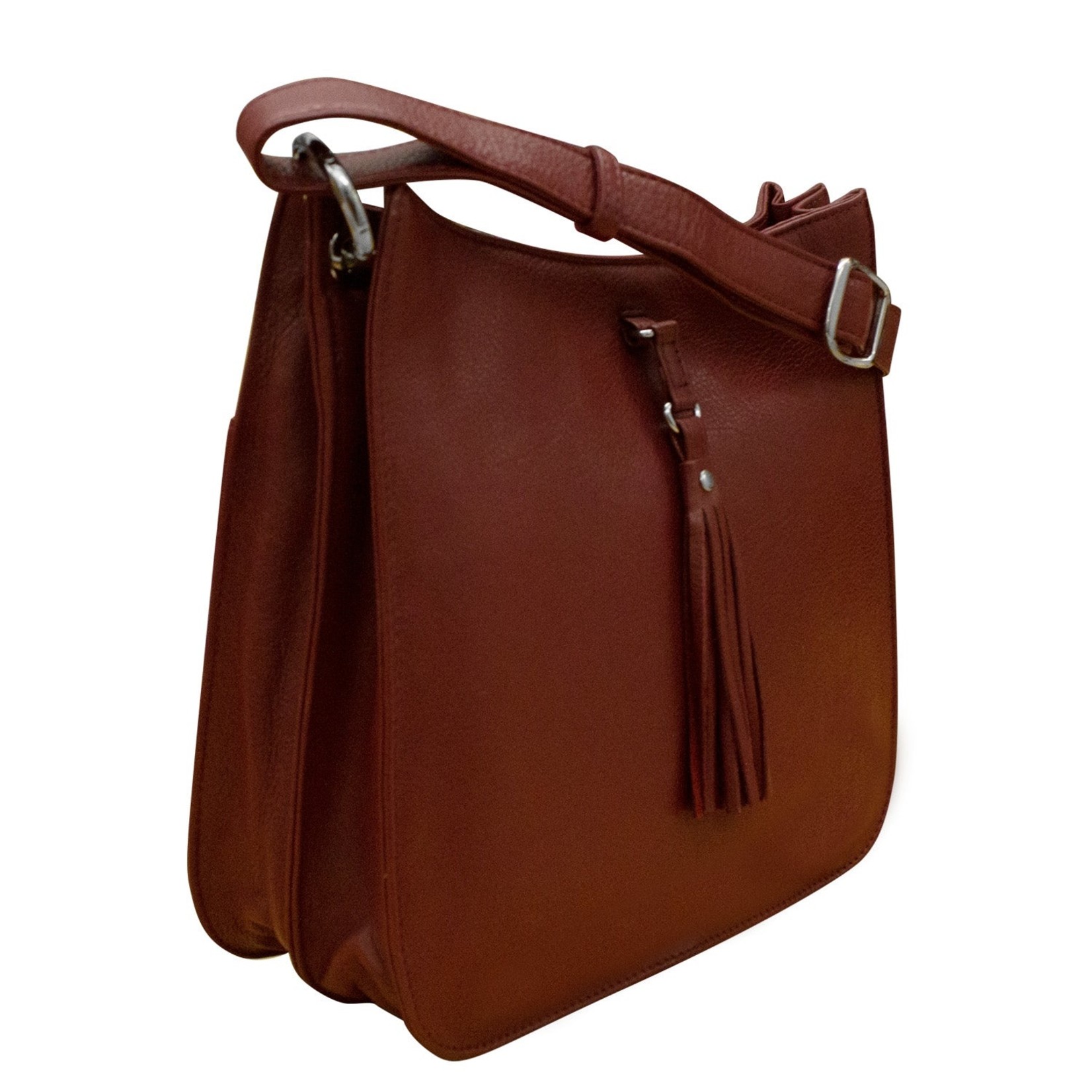 Leather Handbags and Accessories 6888 Merlot - Feed Bag with Tassel