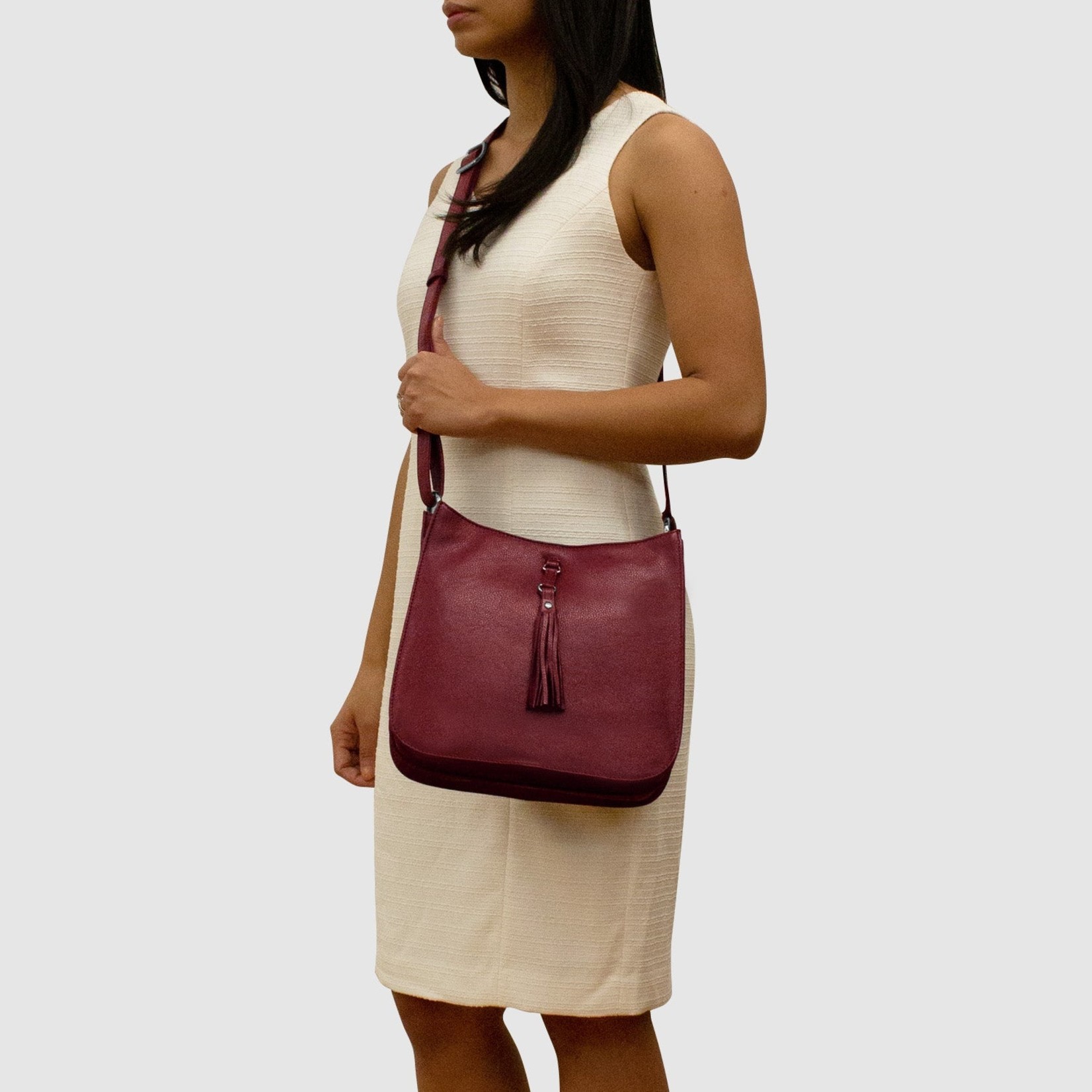 Leather Handbags and Accessories 6888 Taupe - Feed Bag with Tassel